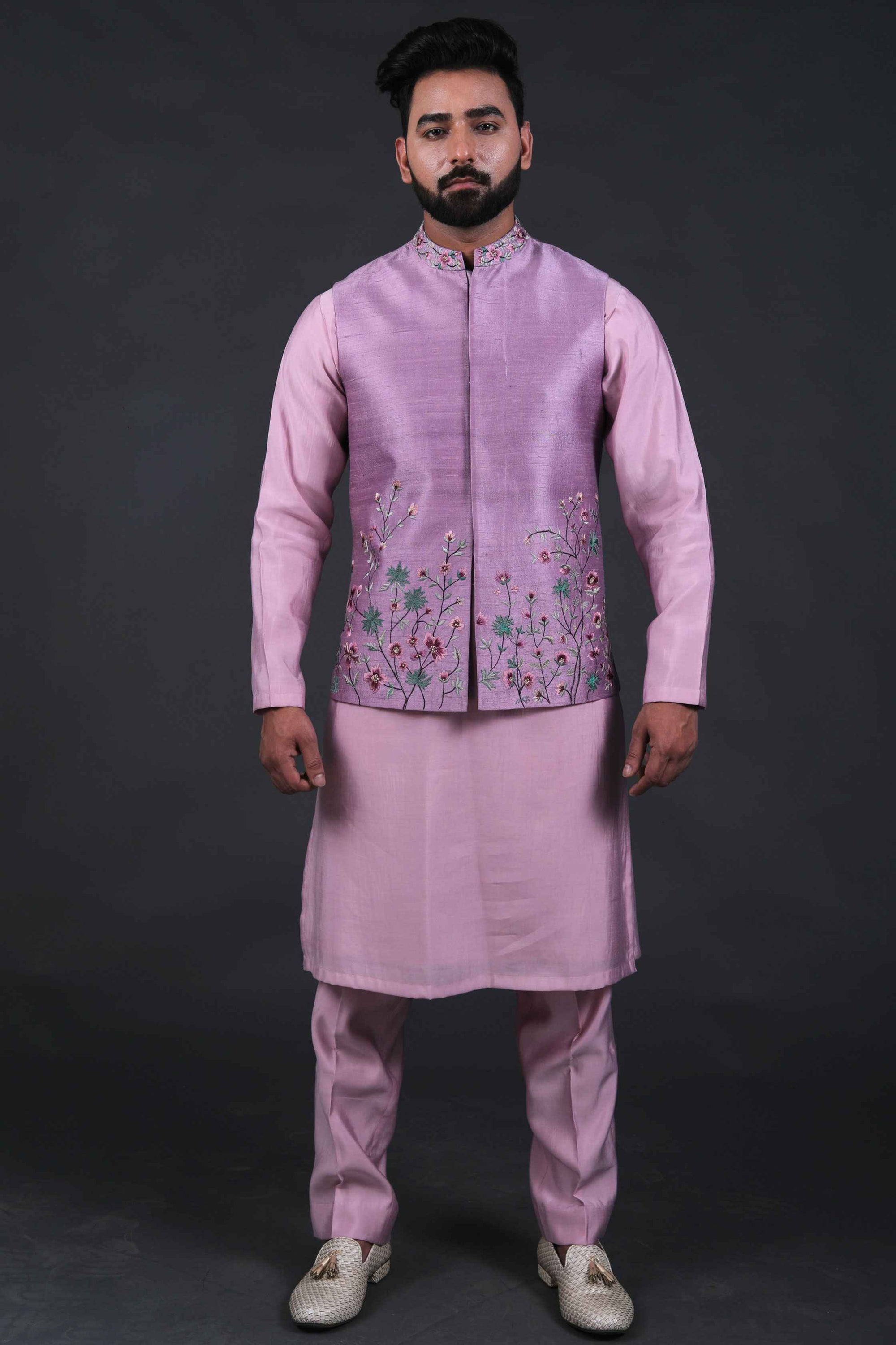 Pink Hand-Embroidered Silk Bundi Jacket