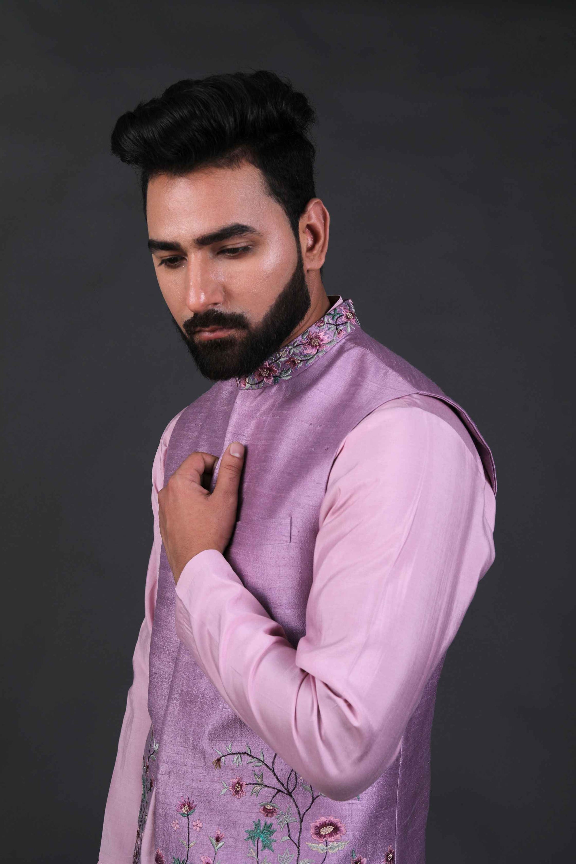 Pink Hand-Embroidered Silk Bundi Jacket