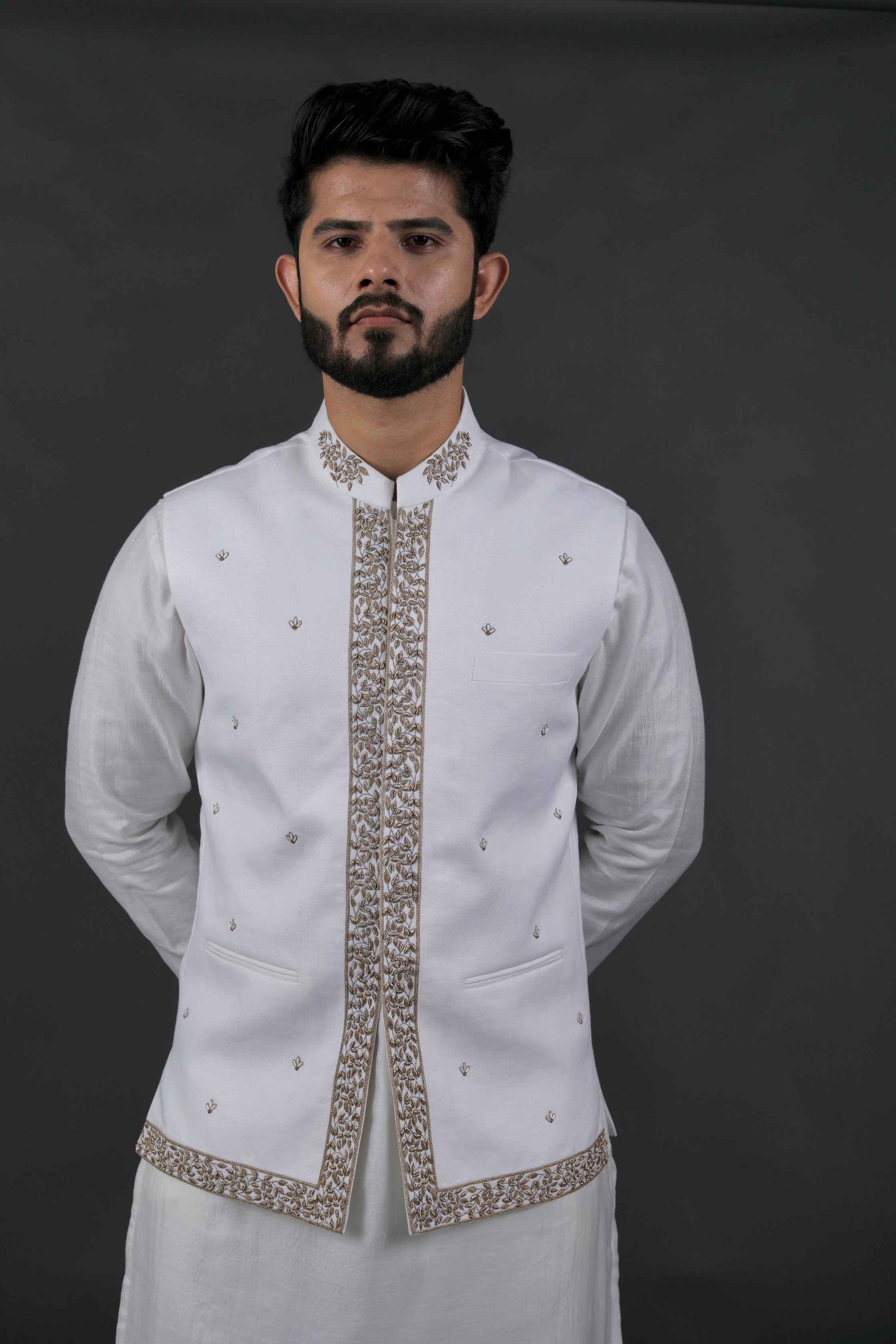 White Hand-Embroidered Bundi