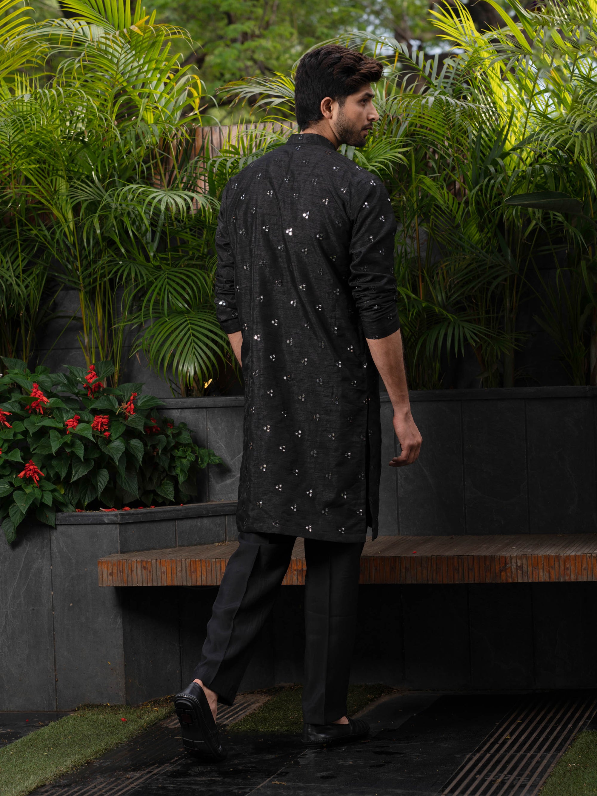Black Mirror Work Silk Kurta Set