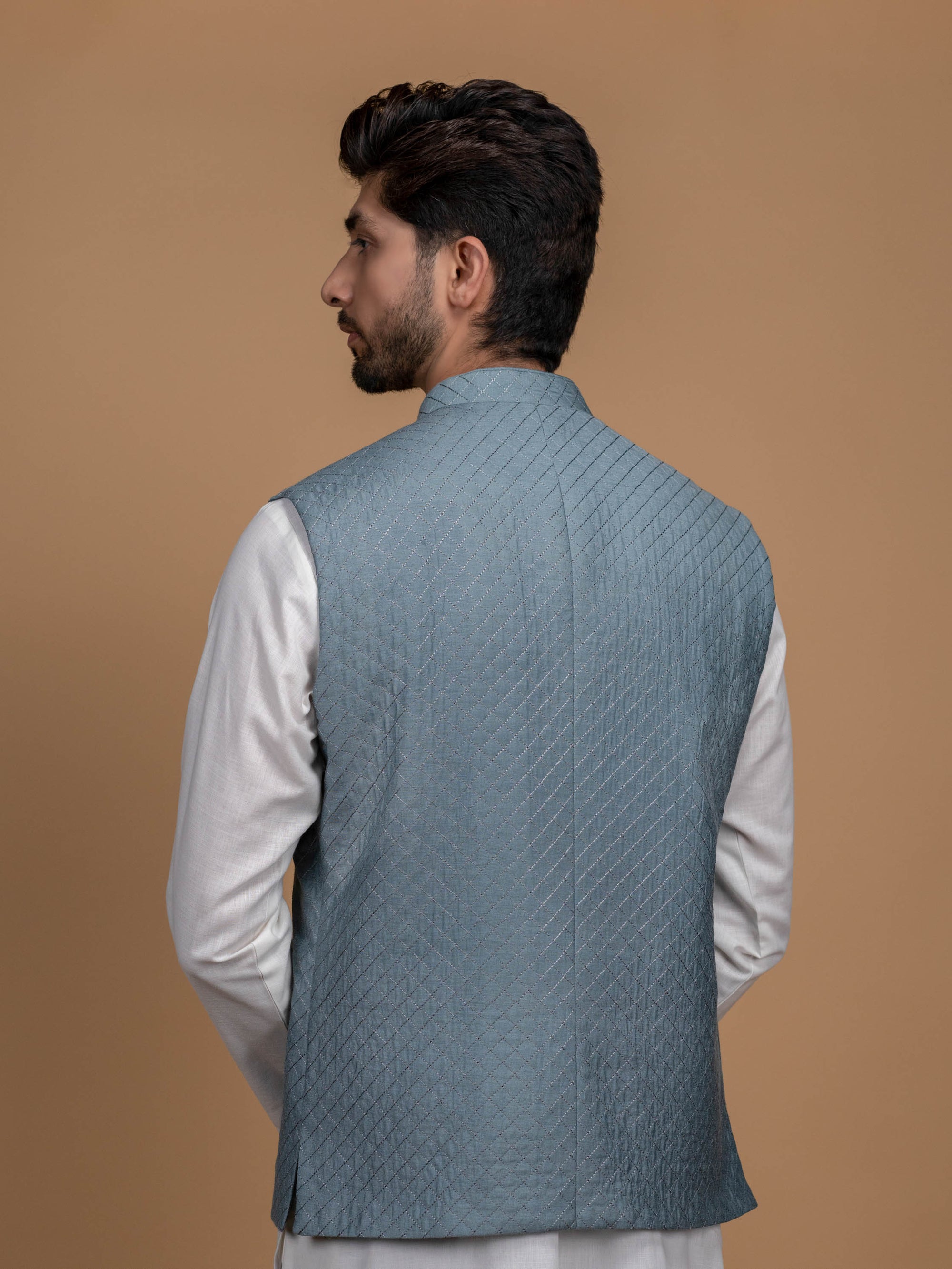 Grey Quilted Silk Bundi Jacket