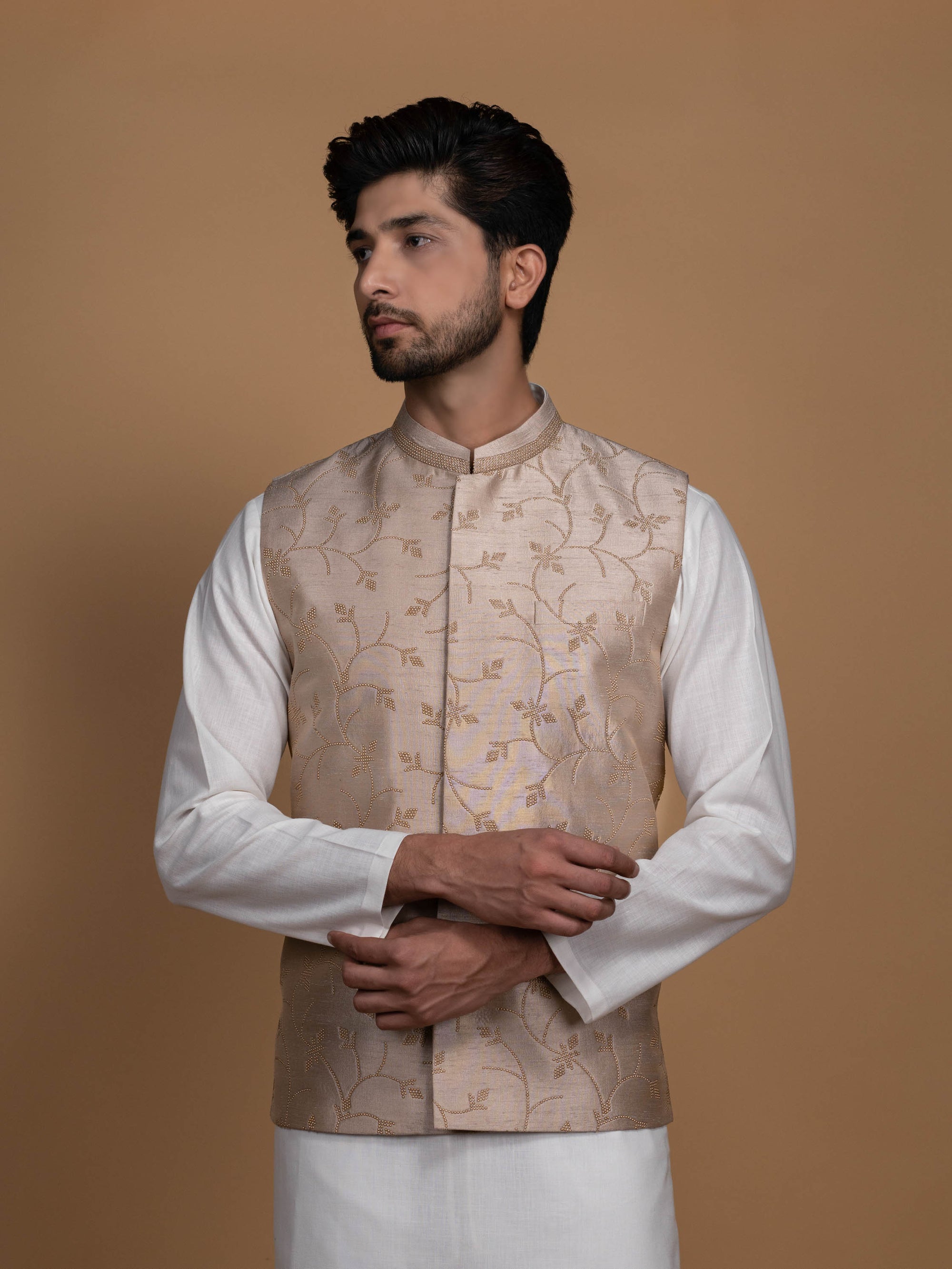 Light Brown Silk Bundi Jacket