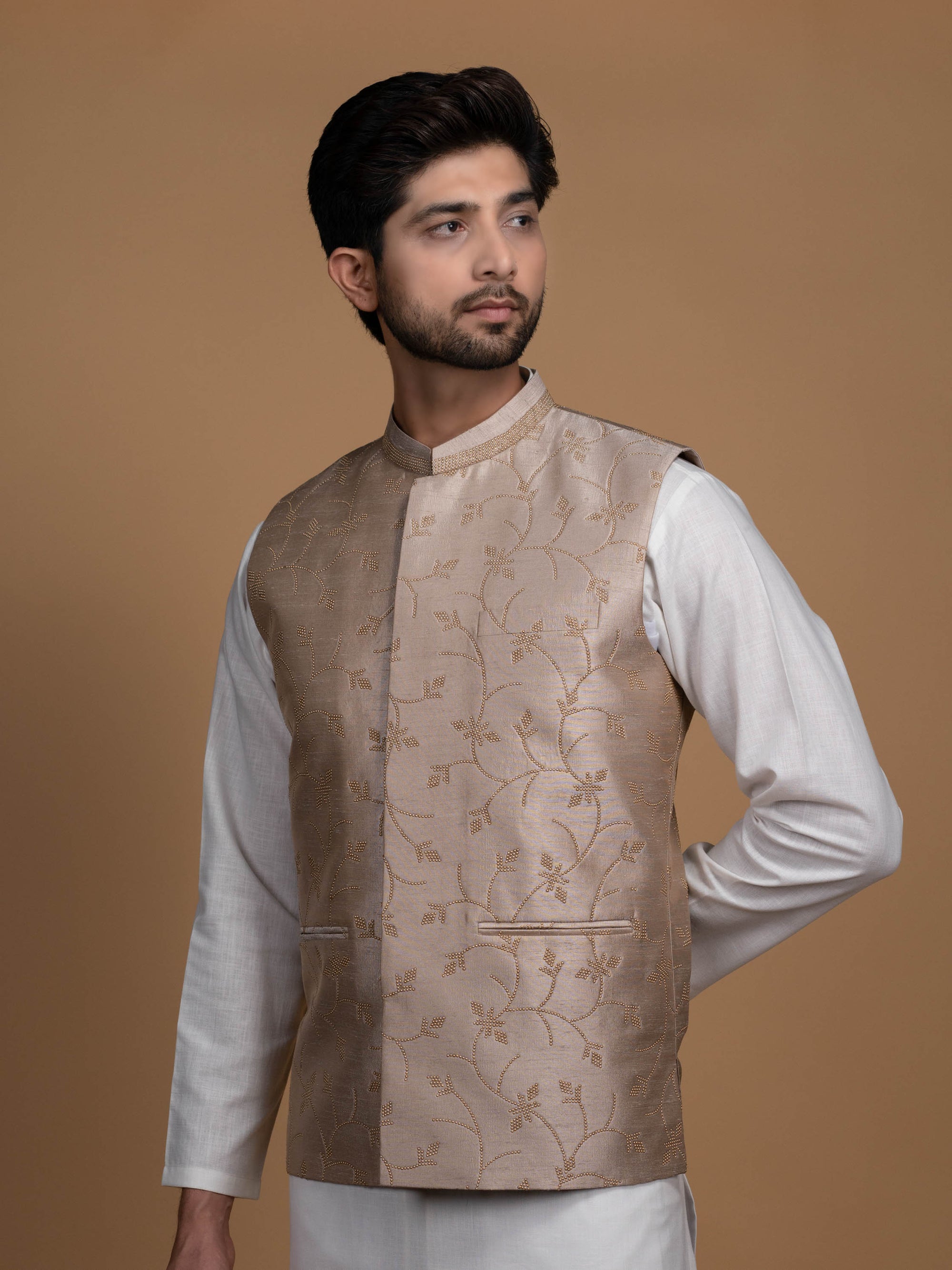 Light Brown Silk Bundi Jacket