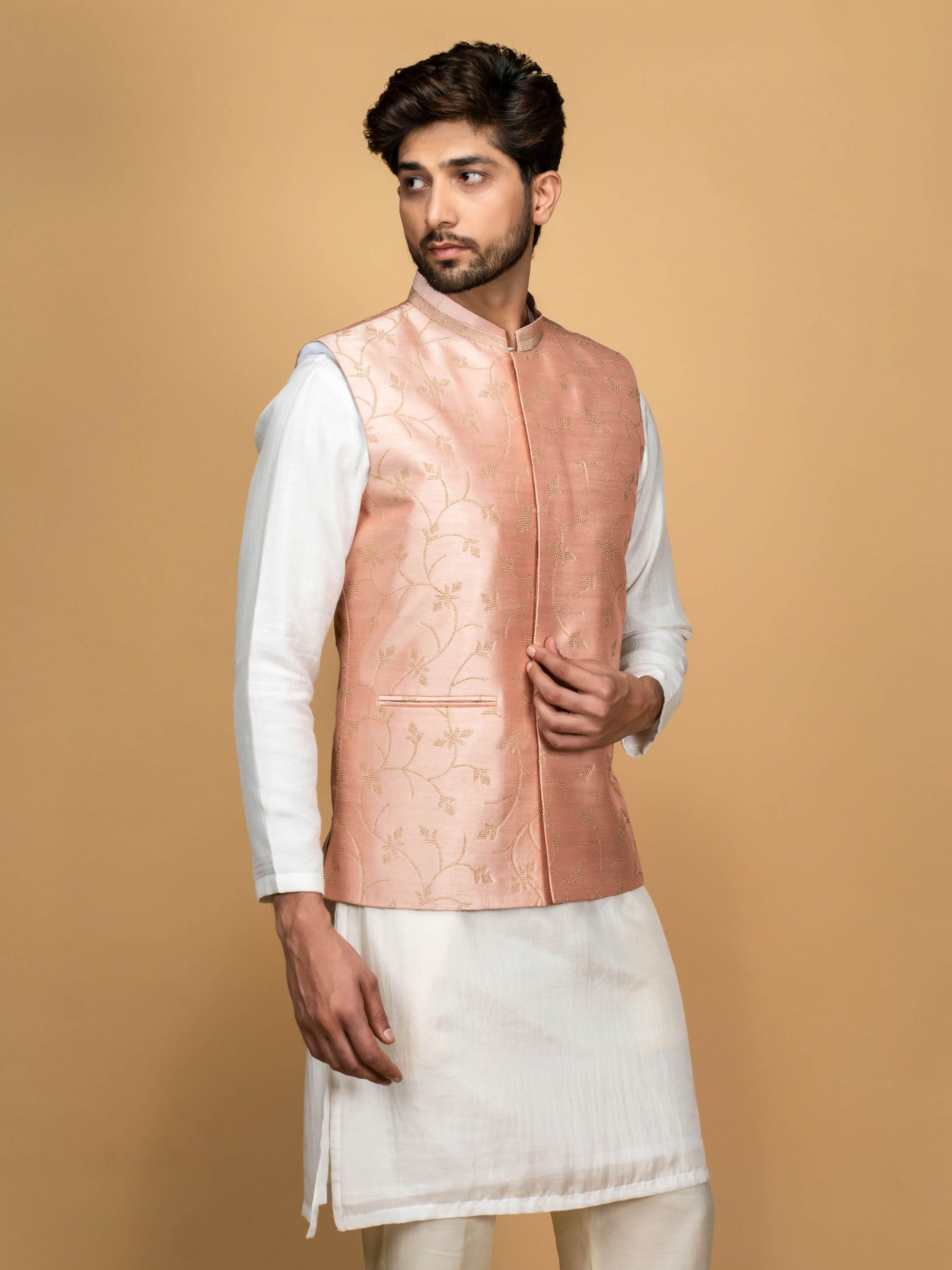 Pastel Pink Silk Bundi Jacket