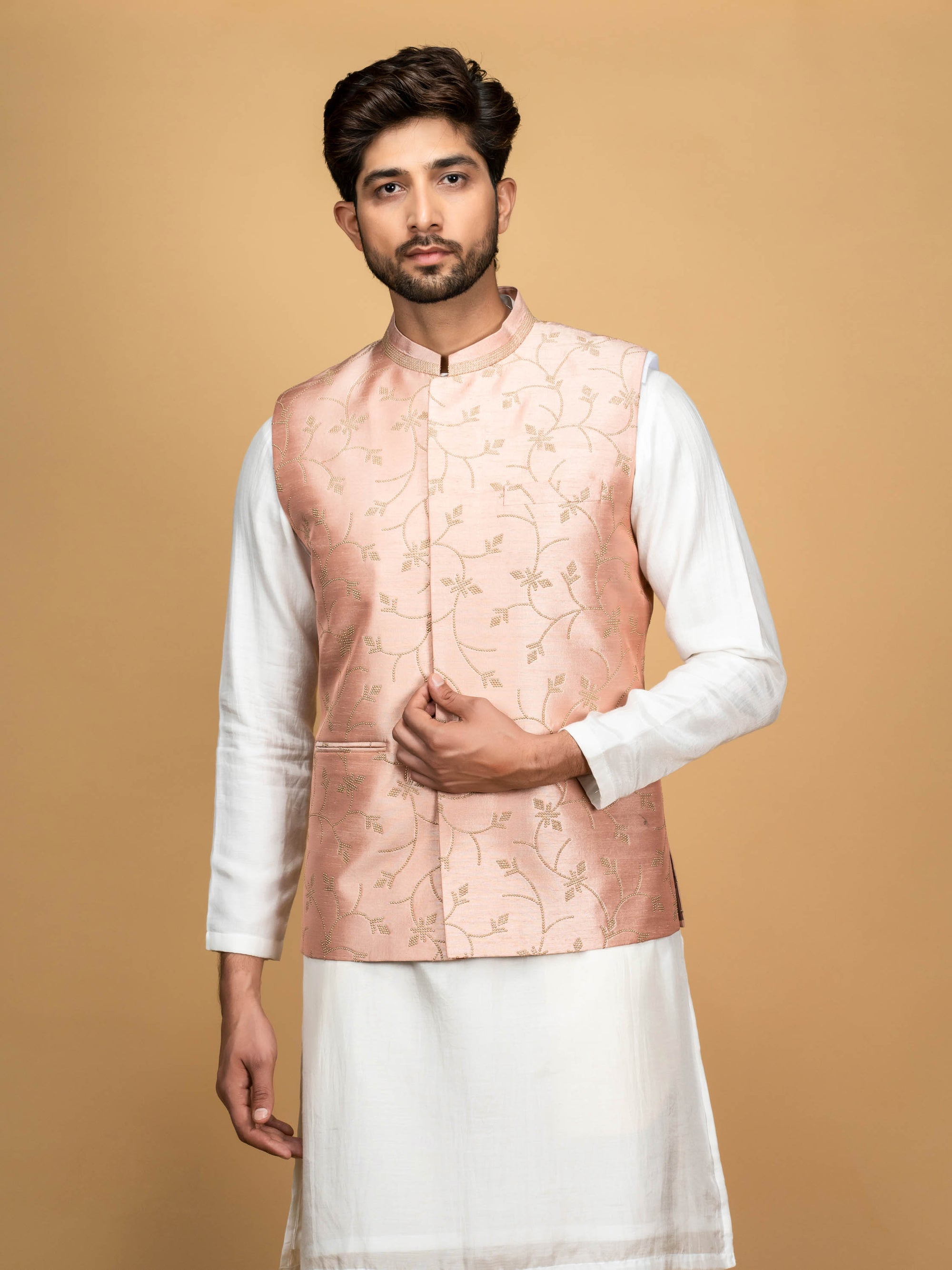 Pastel Pink Silk Bundi Jacket