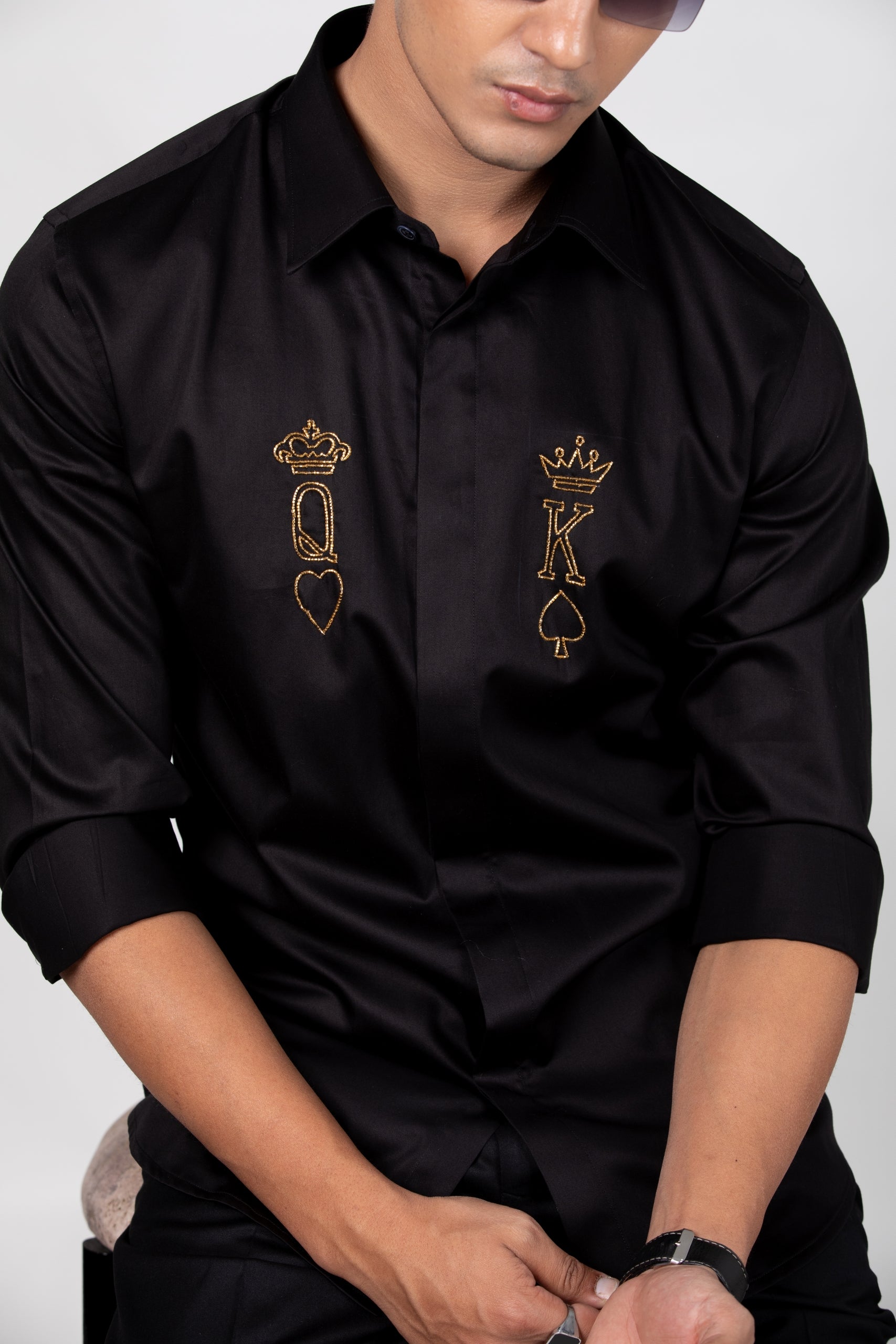 Royal Couple Shirt - Hand Embroidered Black