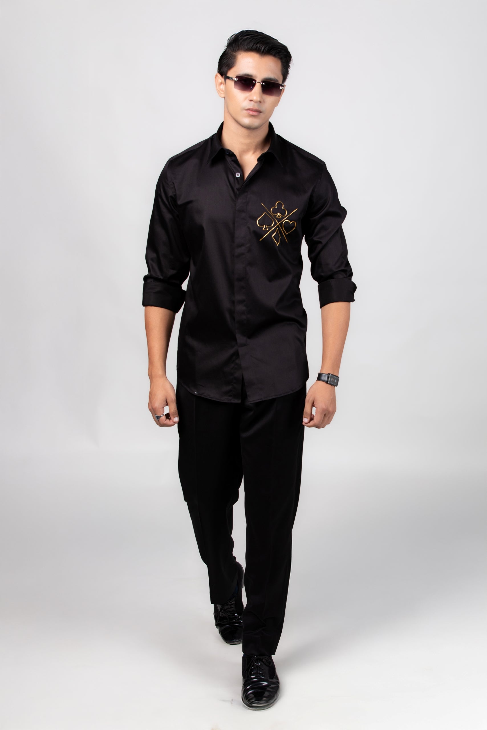 Game Night Shirt - Hand Embroidered Black