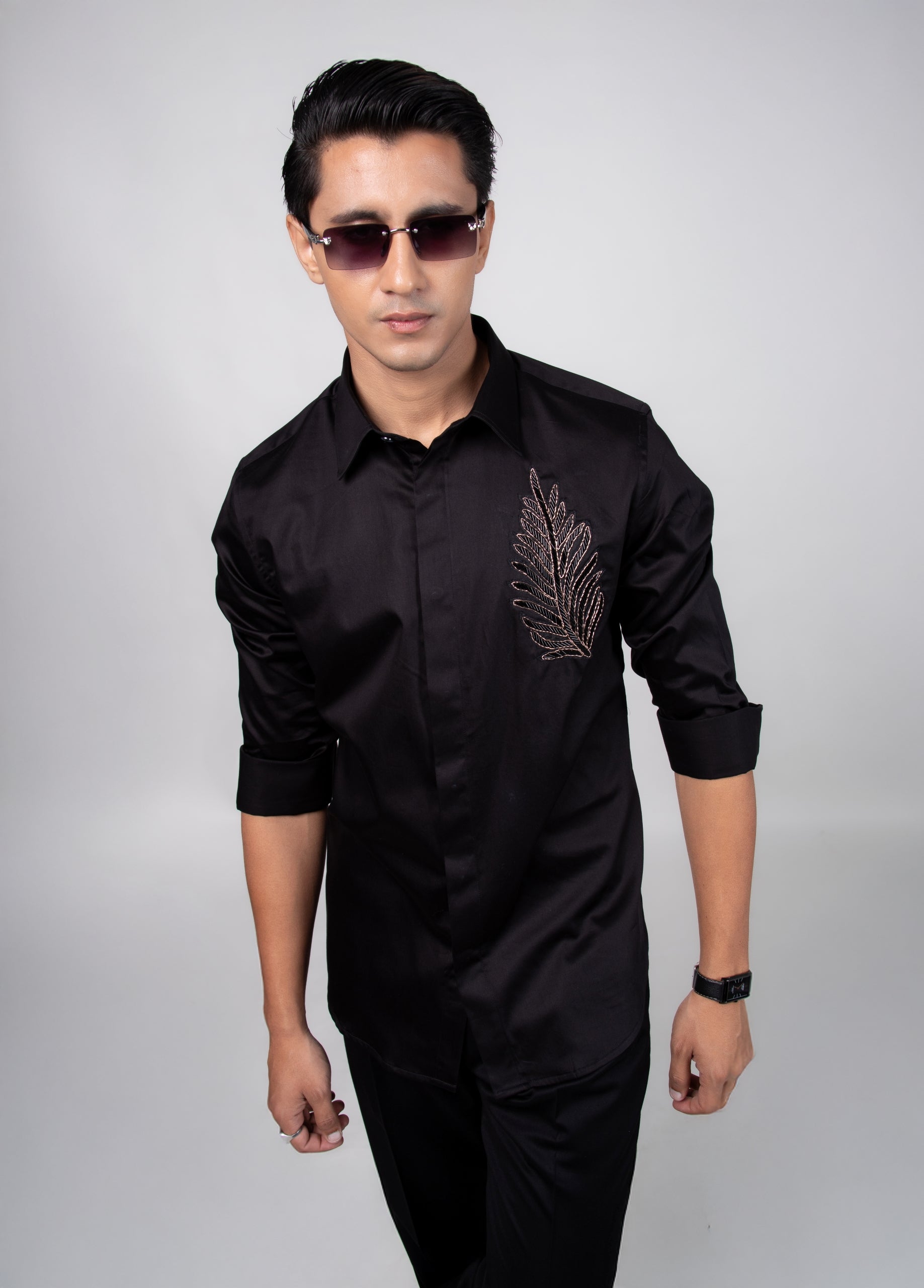 Leaf - Hand Embroidered Black