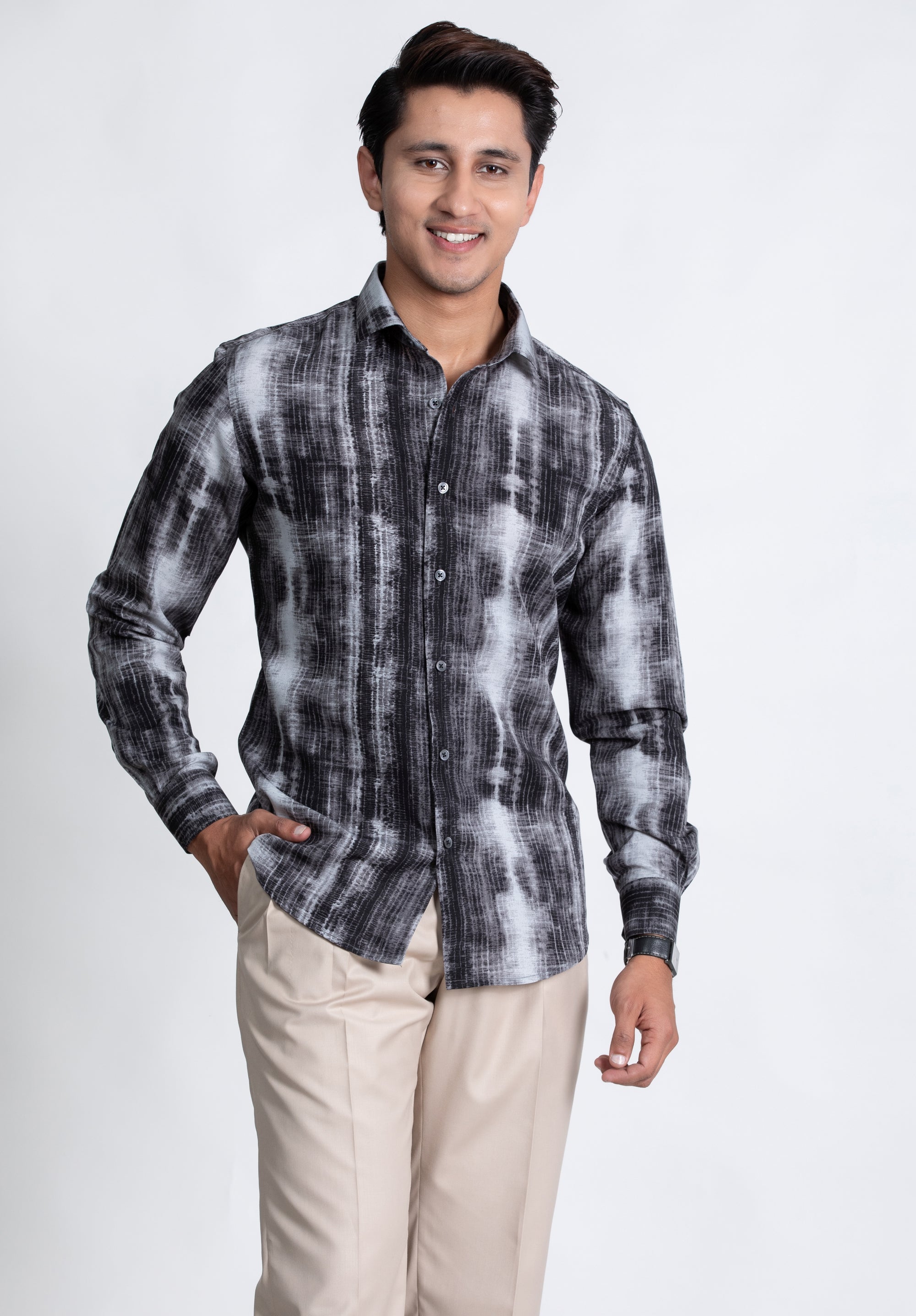 Black &amp; Grey Abstract Printed Shirt