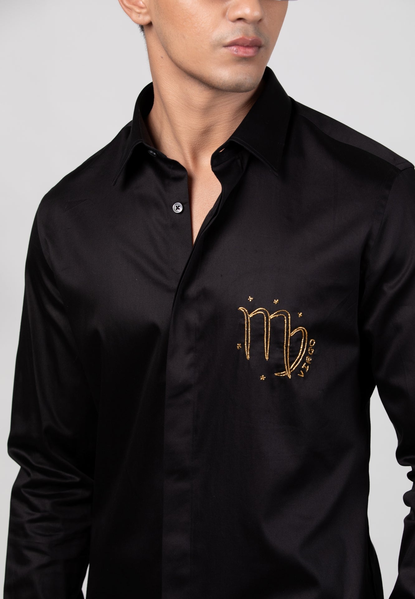 Virgo Shirt (Aug 23 - Sep 22) - Hand Embroidered Black