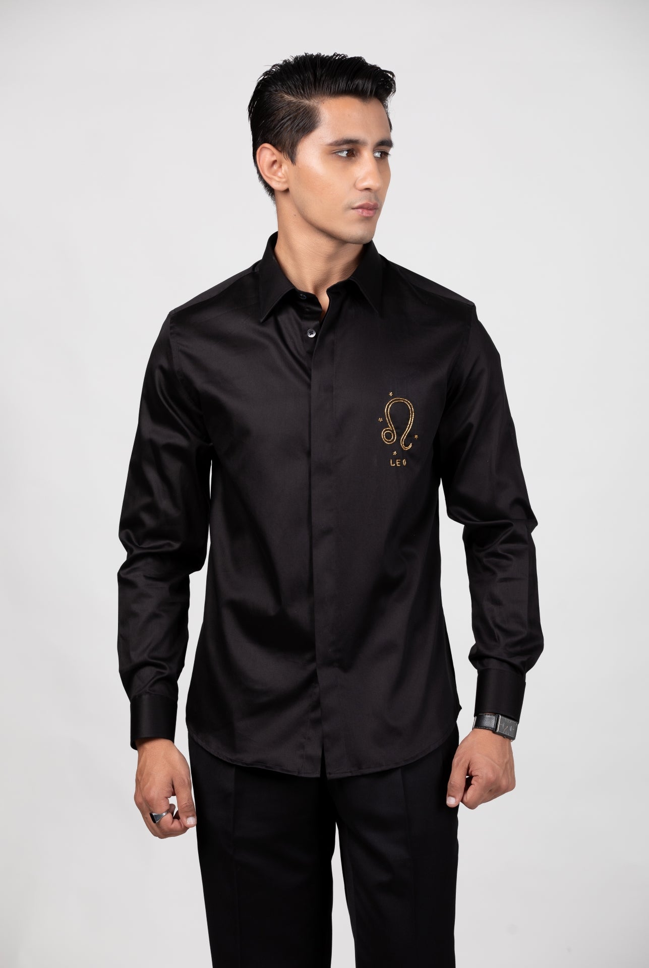 Leo Shirt (July 23 - August 22) - Hand Embroidered Black
