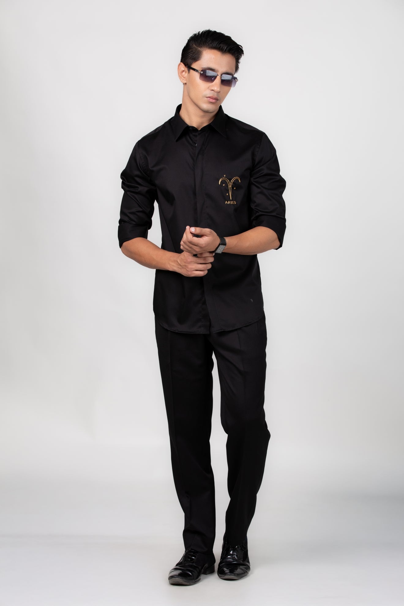 Aries Shirt (Mar 21 - Apr 19) - Hand Embroidered Black