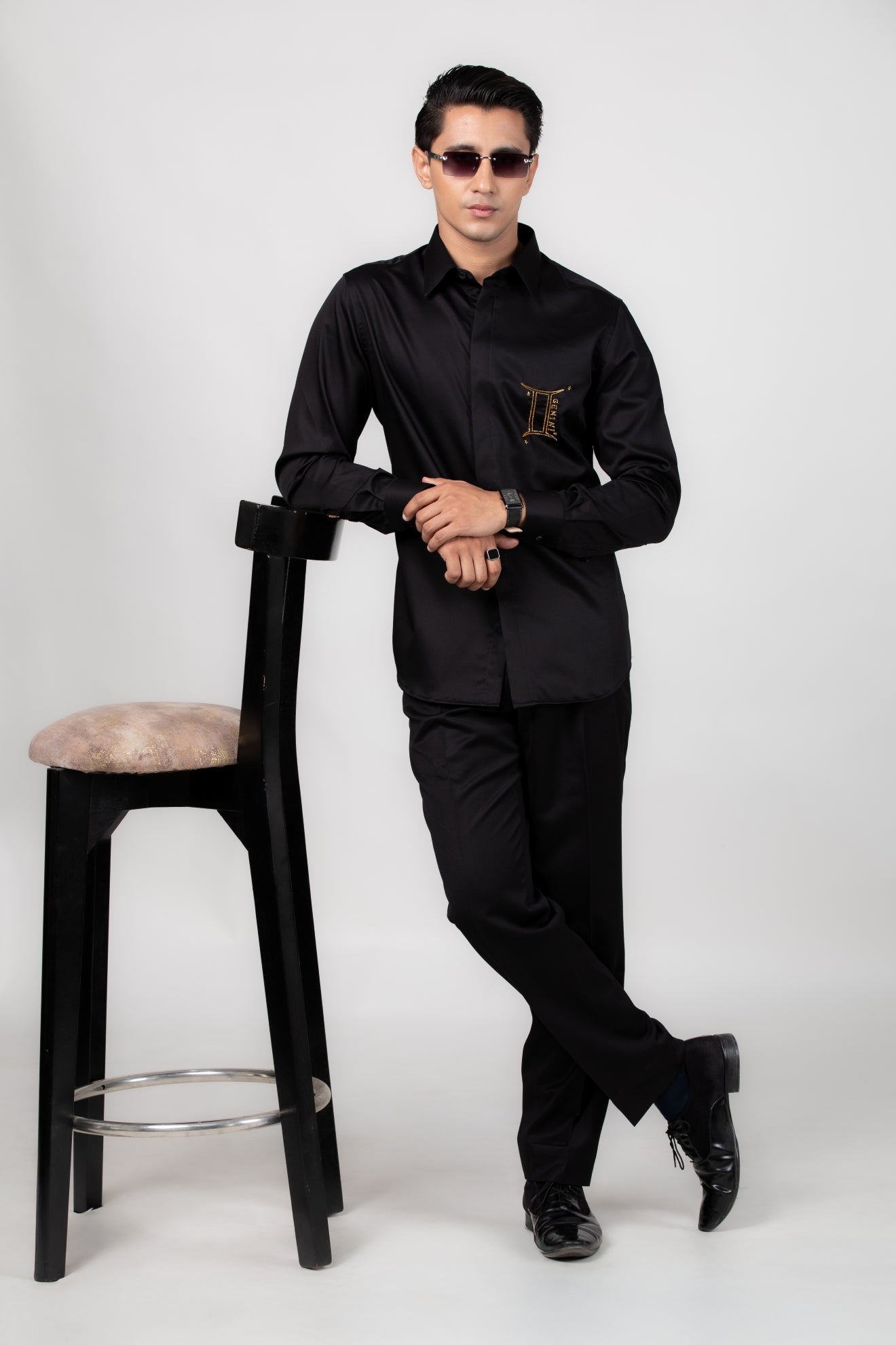 Gemini Shirt (May 21 - June 20) - Hand Embroidered Black