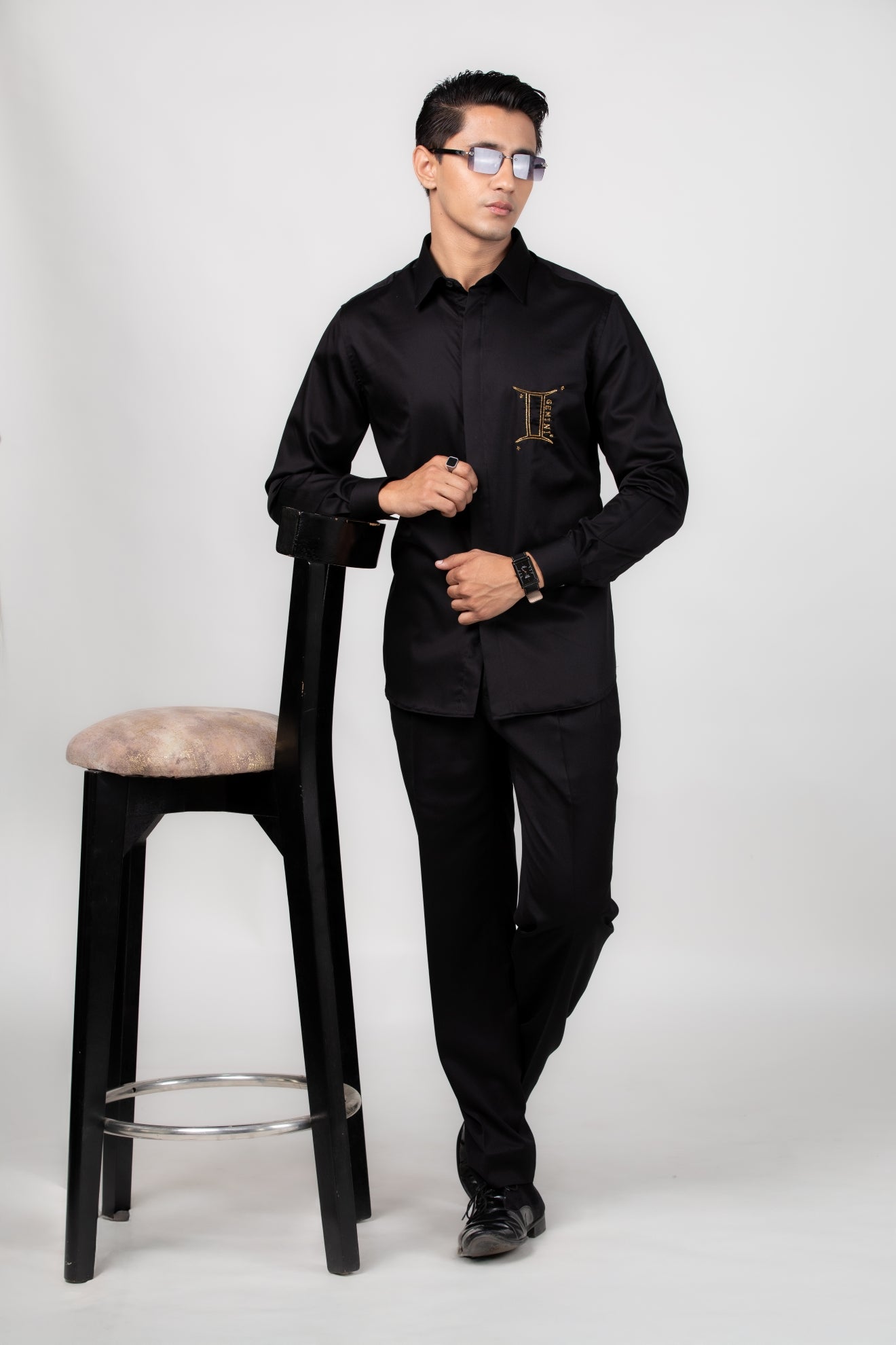 Gemini Shirt (May 21 - June 20) - Hand Embroidered Black