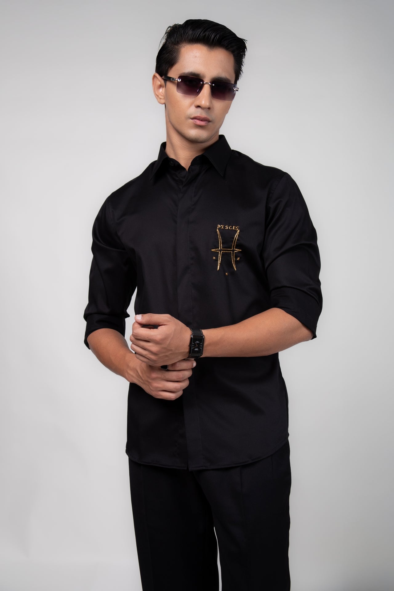 Pisces Shirt (Feb 19 - Mar 20) - Hand Embroidered Black