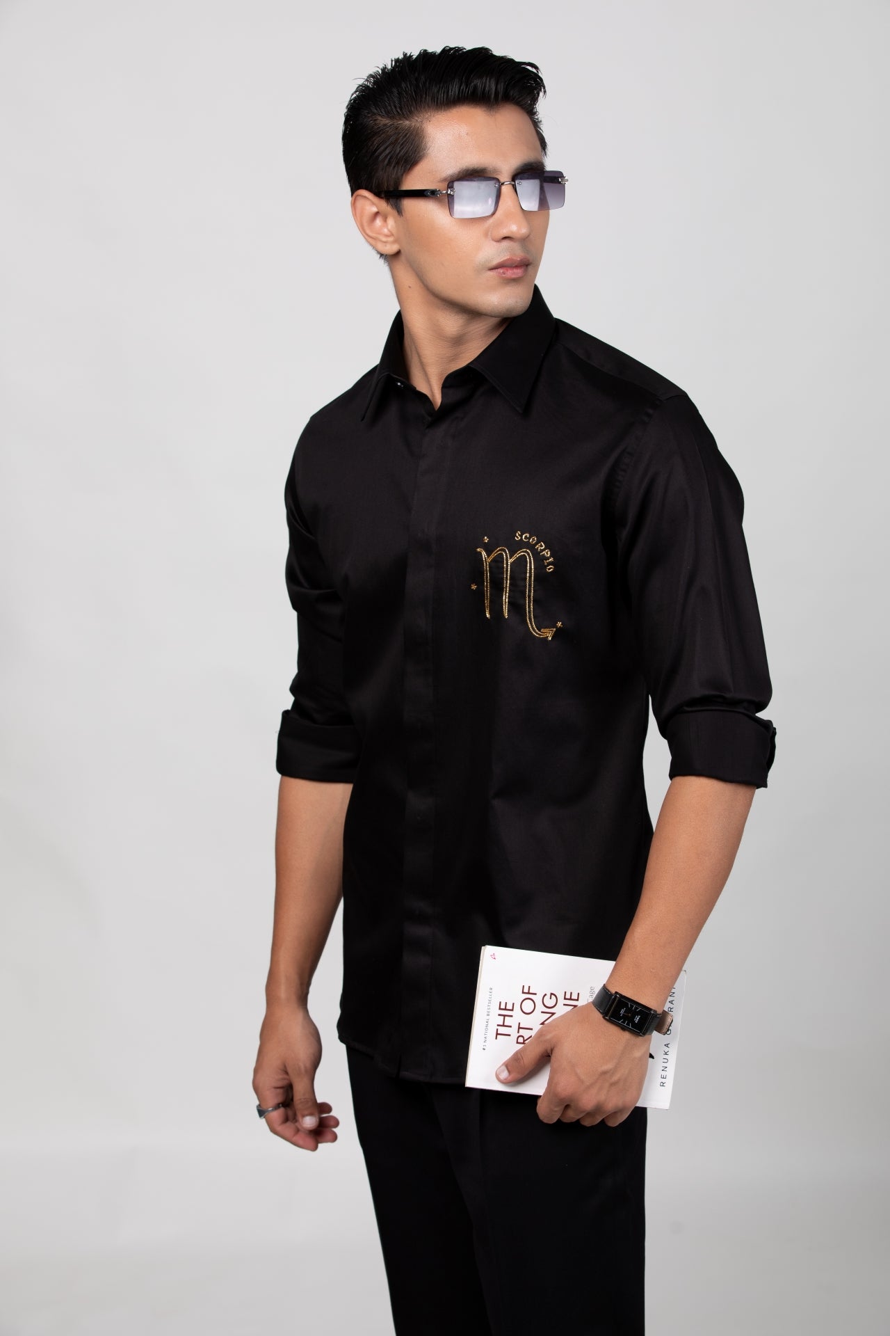 Scorpio Shirt (Oct 23 - Nov 21) - Hand Embroidered Black