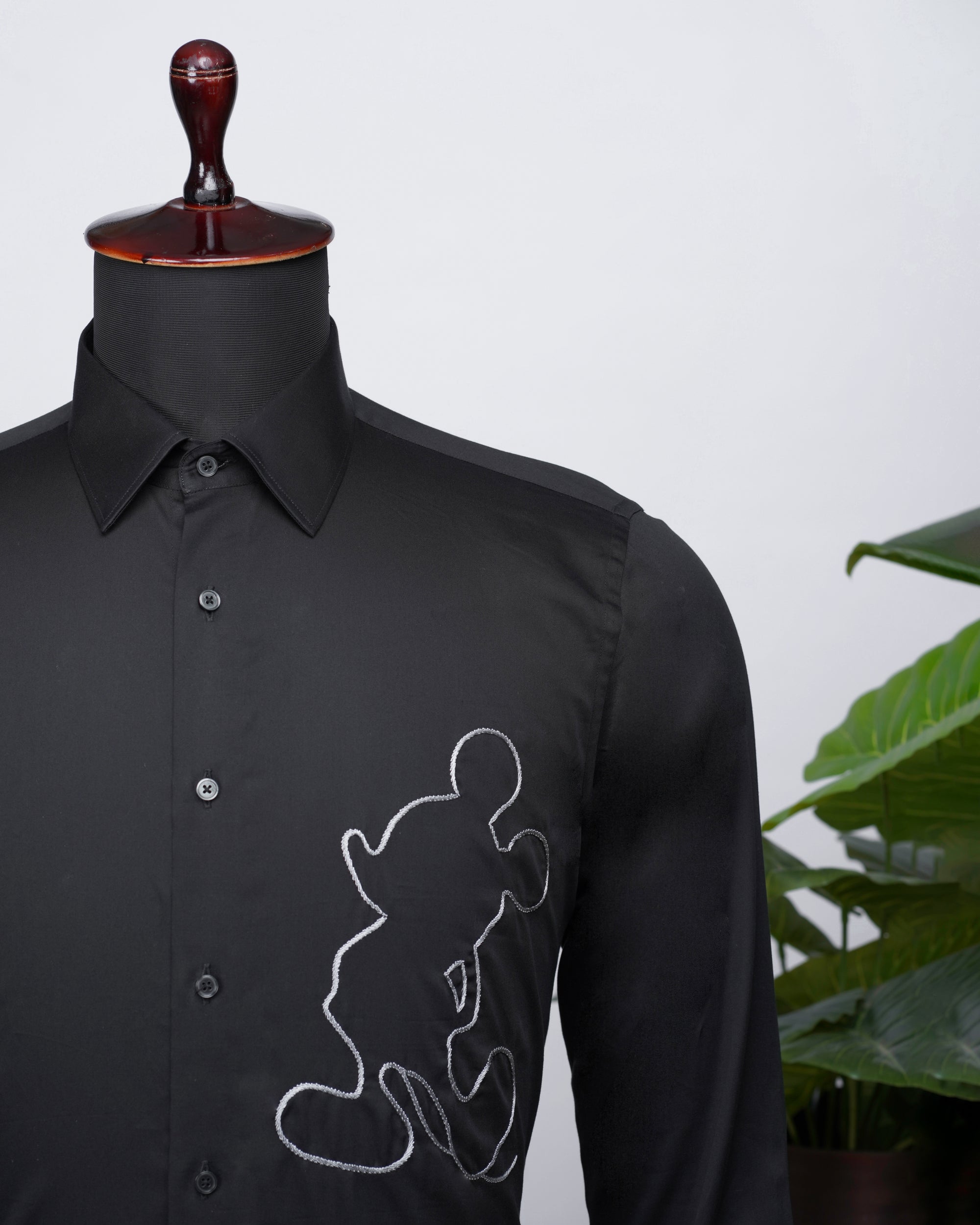 Black Shirt with Hand-Embroidery