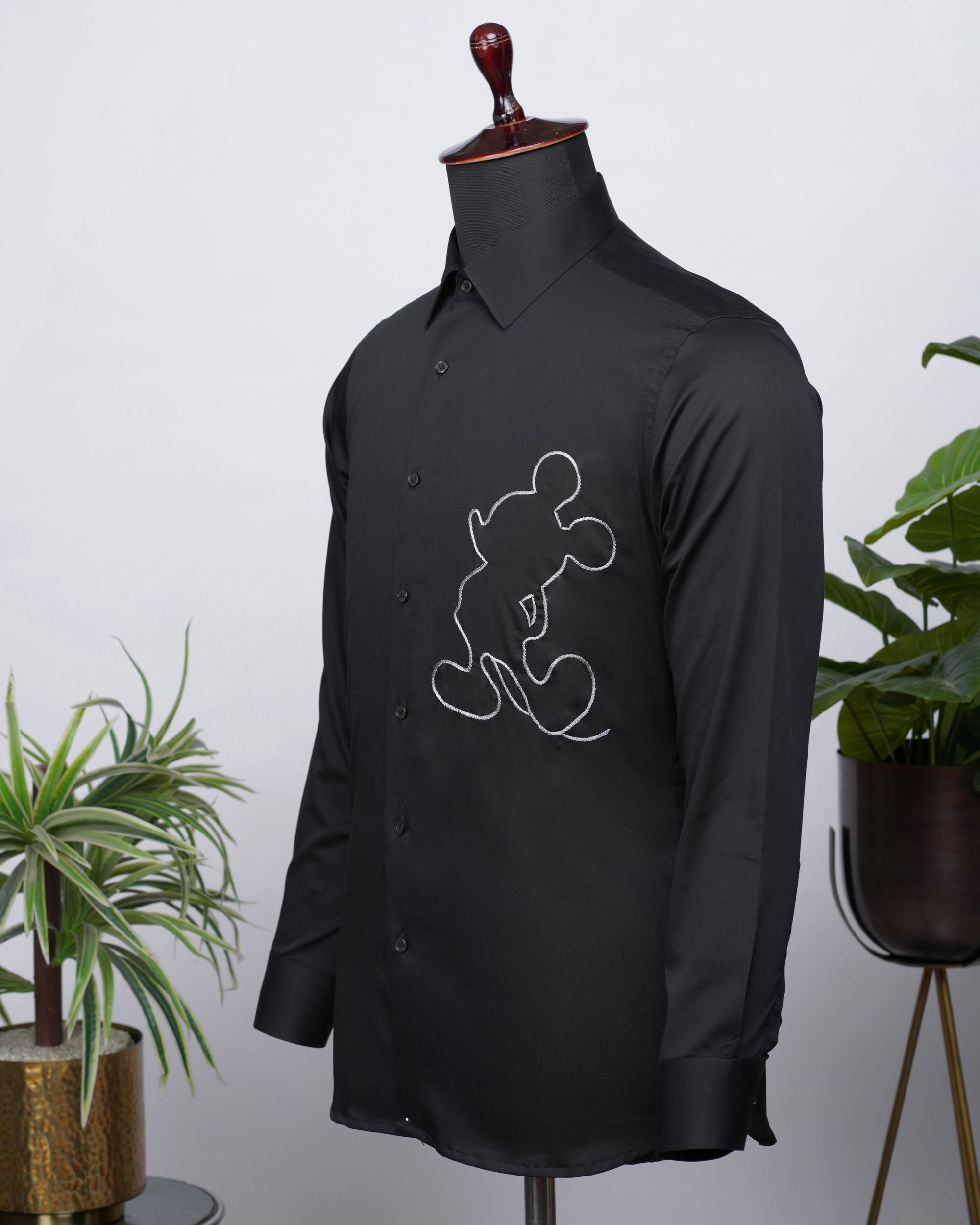 Black Shirt with Hand-Embroidery