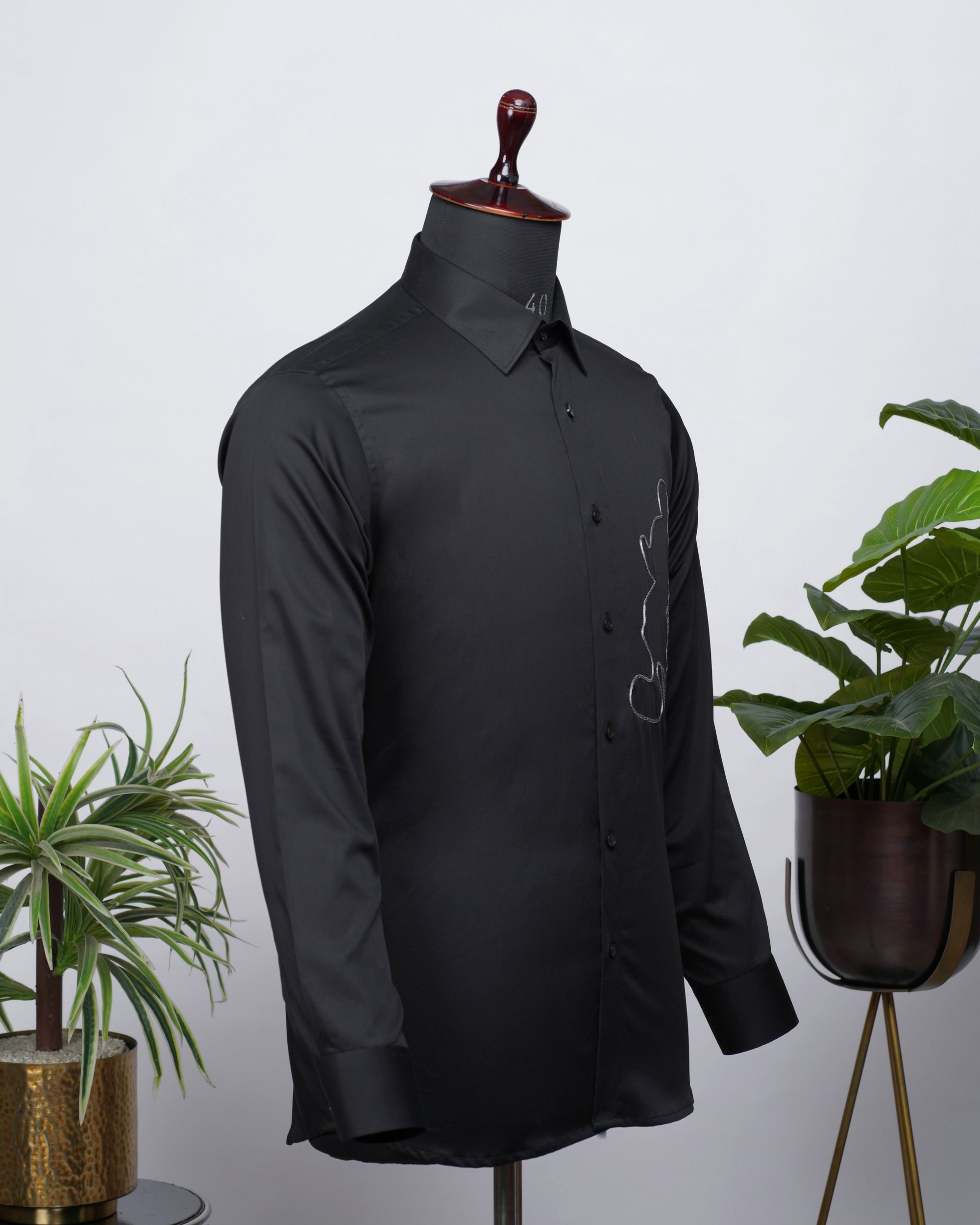 Black Shirt with Hand-Embroidery