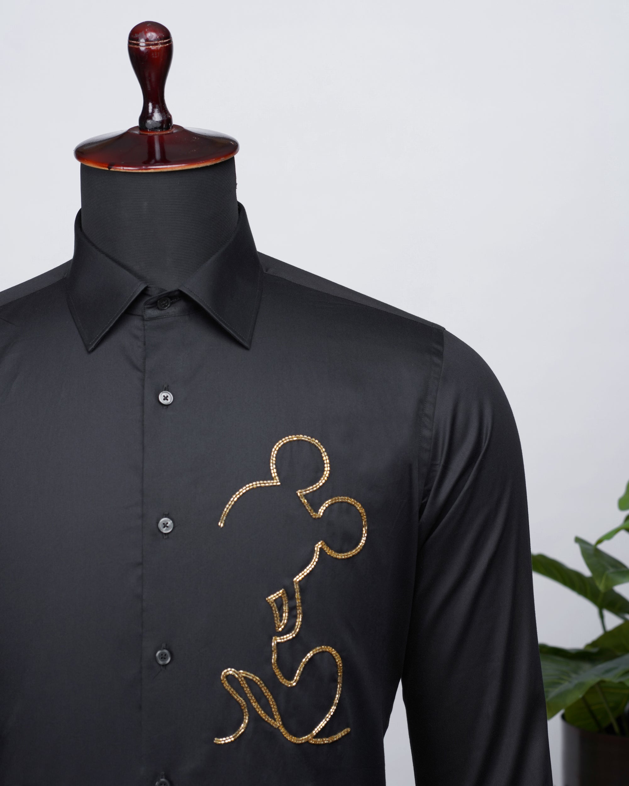 Black Shirt with Hand-Embroidery