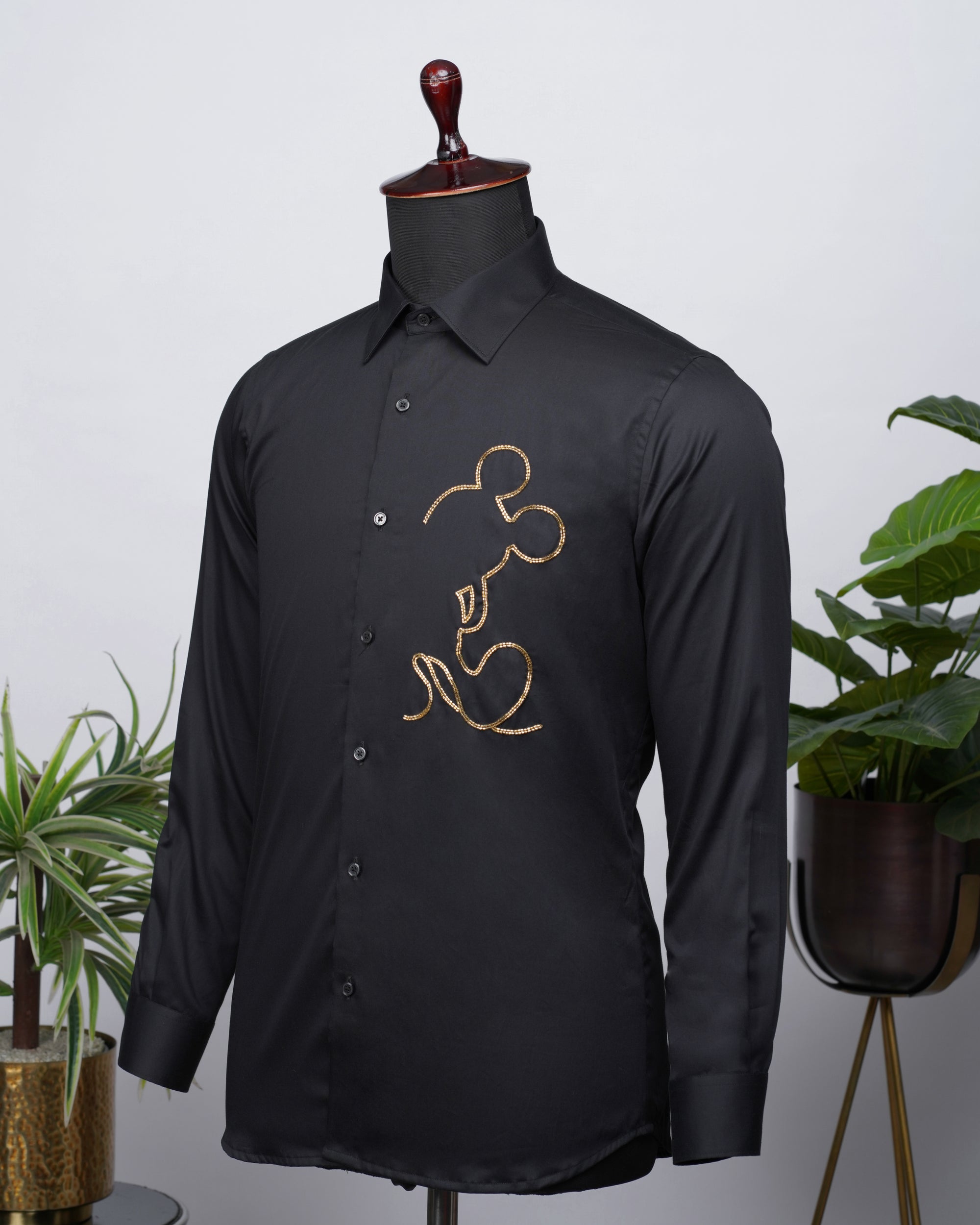 Black Shirt with Hand-Embroidery