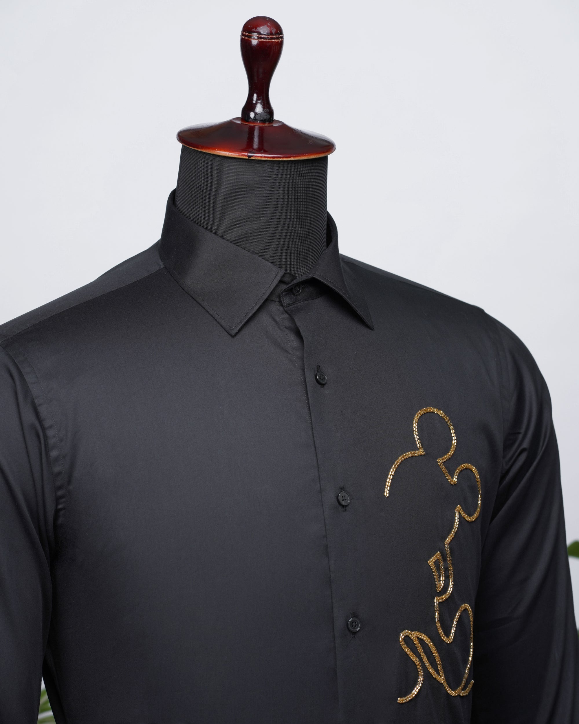 Black Shirt with Hand-Embroidery
