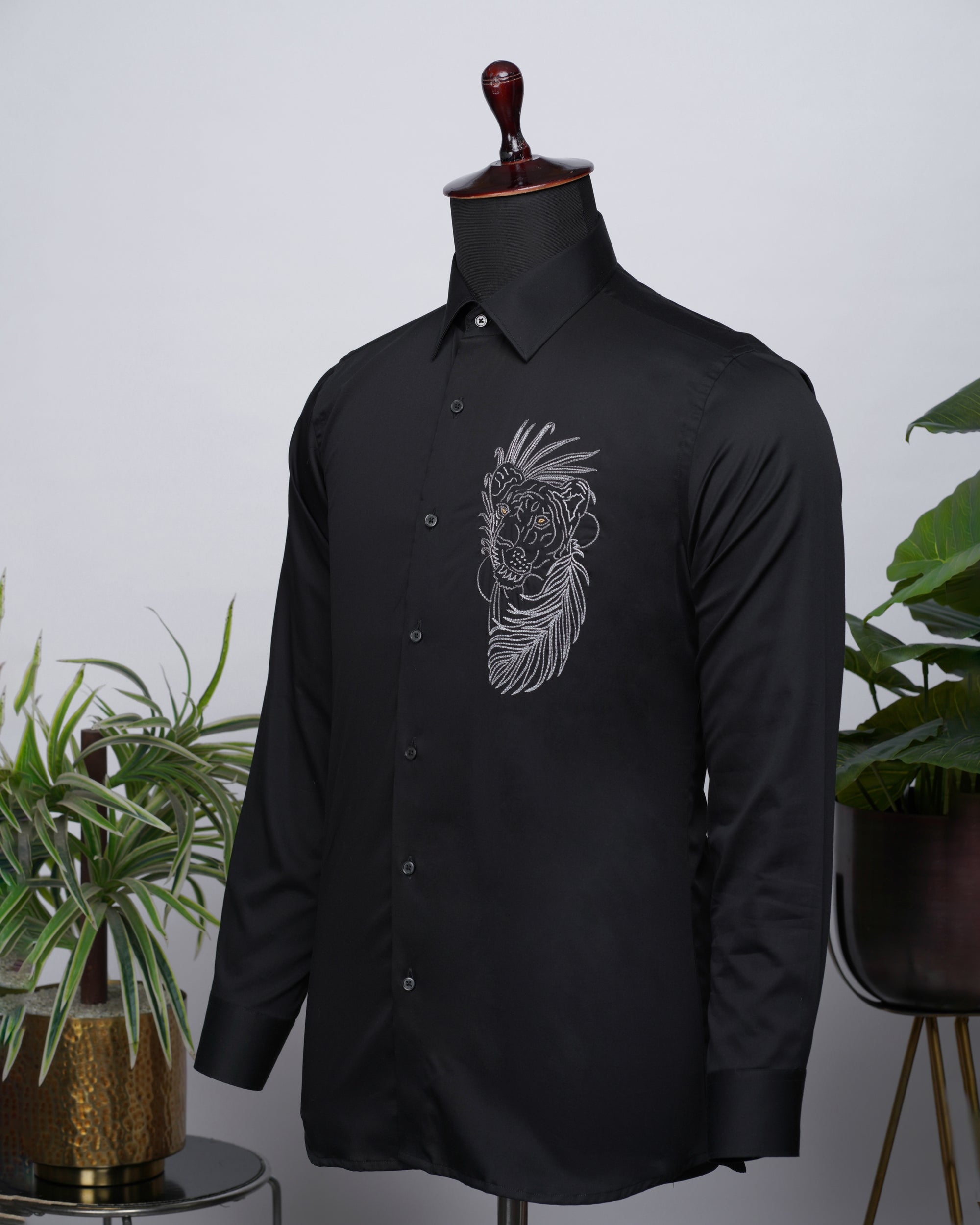 Black Shirt with Hand-Embroidery