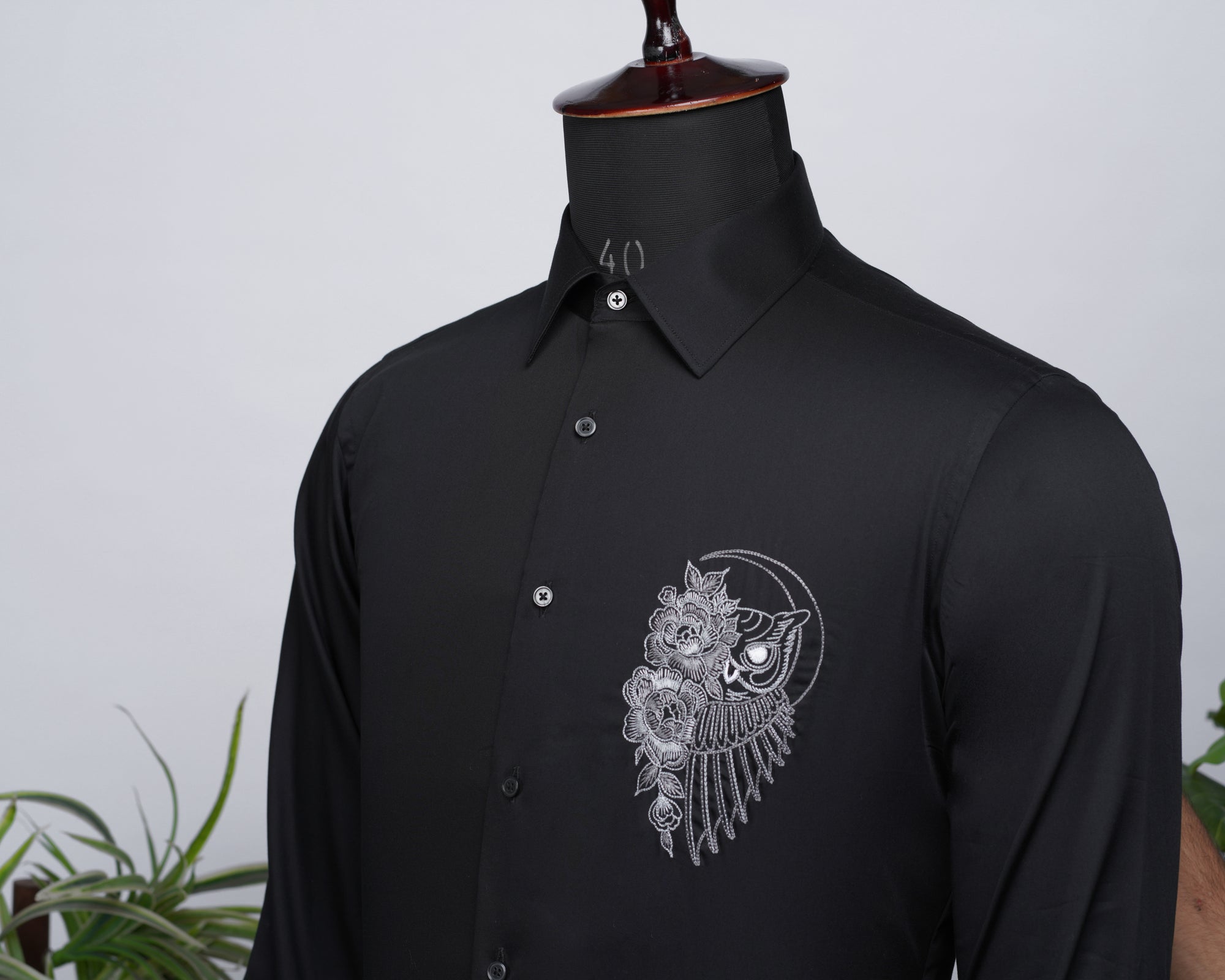 Black Shirt with Hand-Embroidery