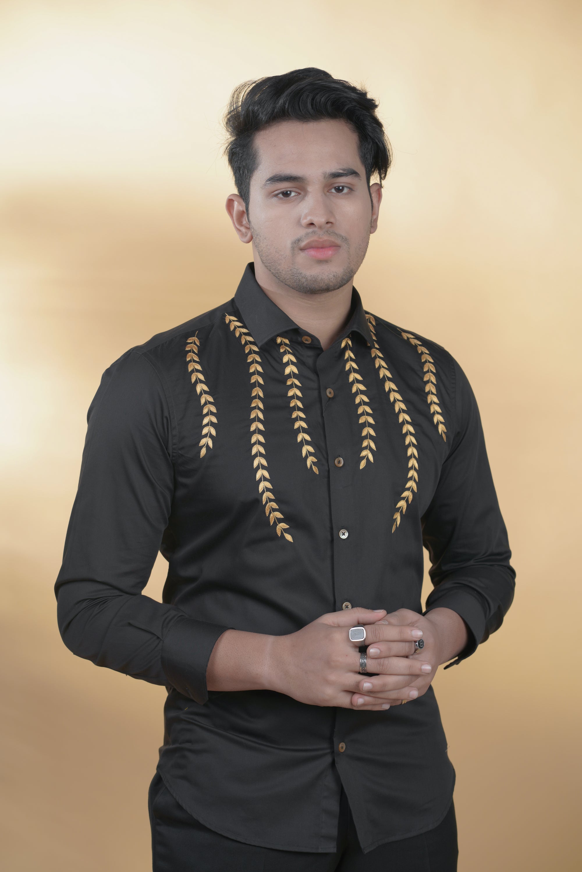 Black Shirt with Hand-Embroidery