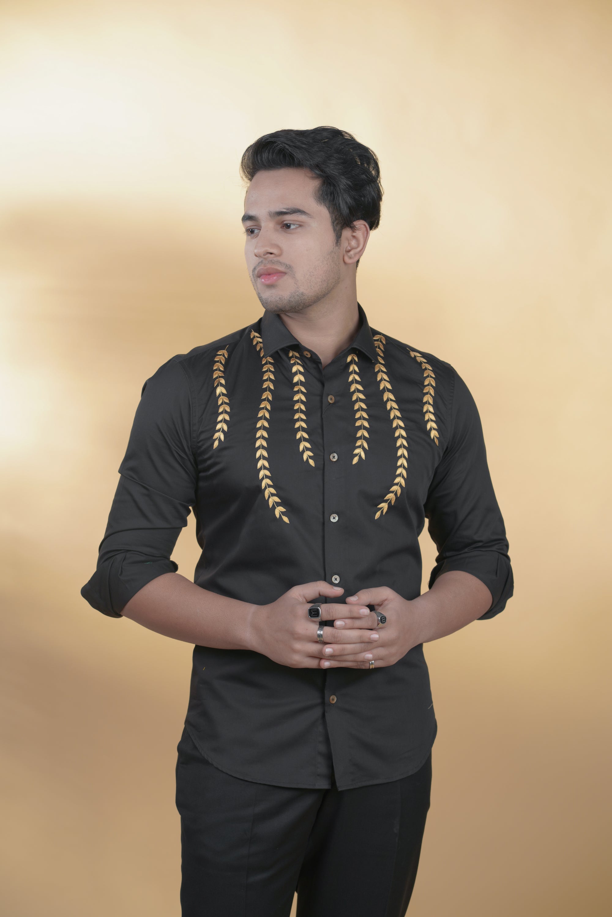 Black Shirt with Hand-Embroidery