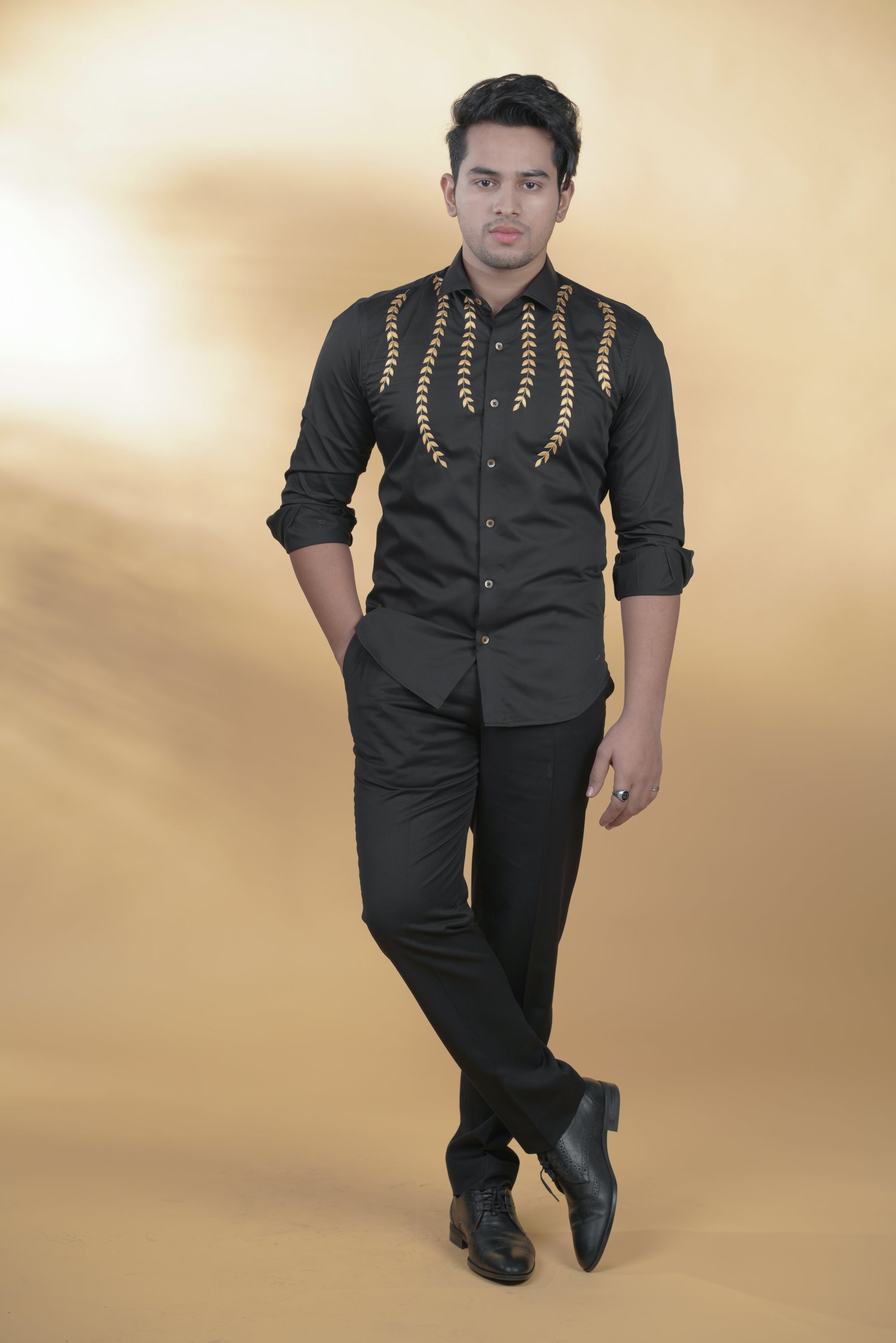 Black Shirt with Hand-Embroidery
