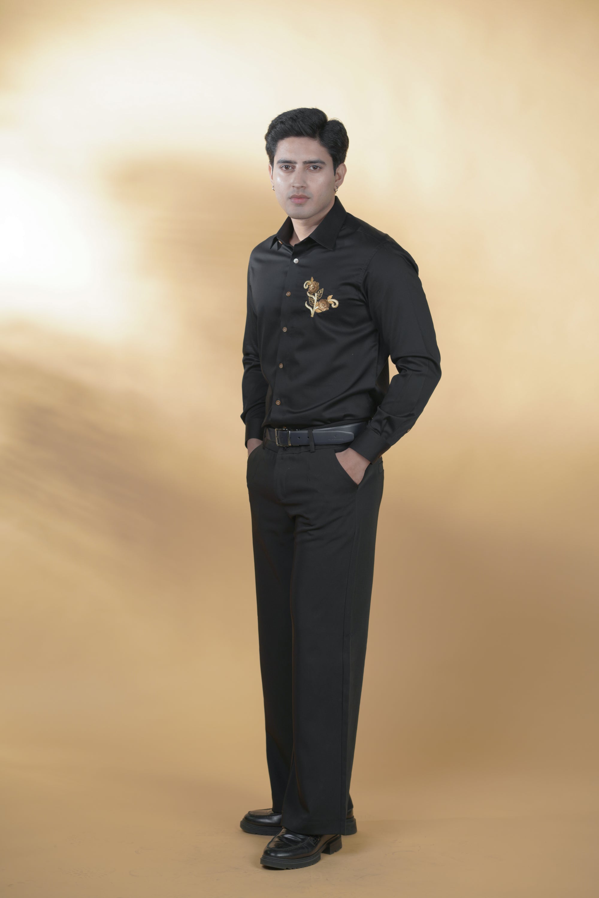 Black Shirt with Hand-Embroidery