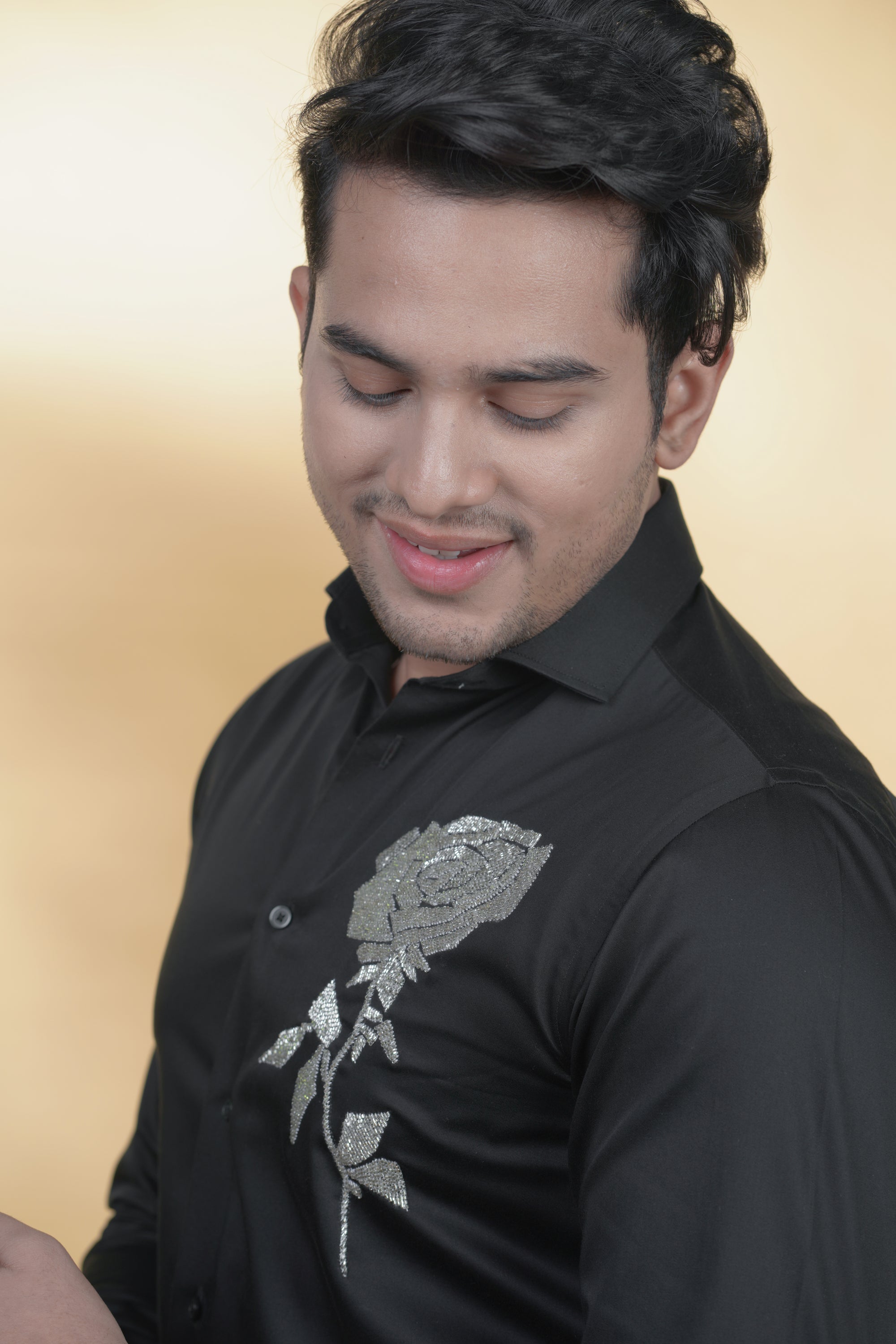 Black Shirt with Hand-Embroidery