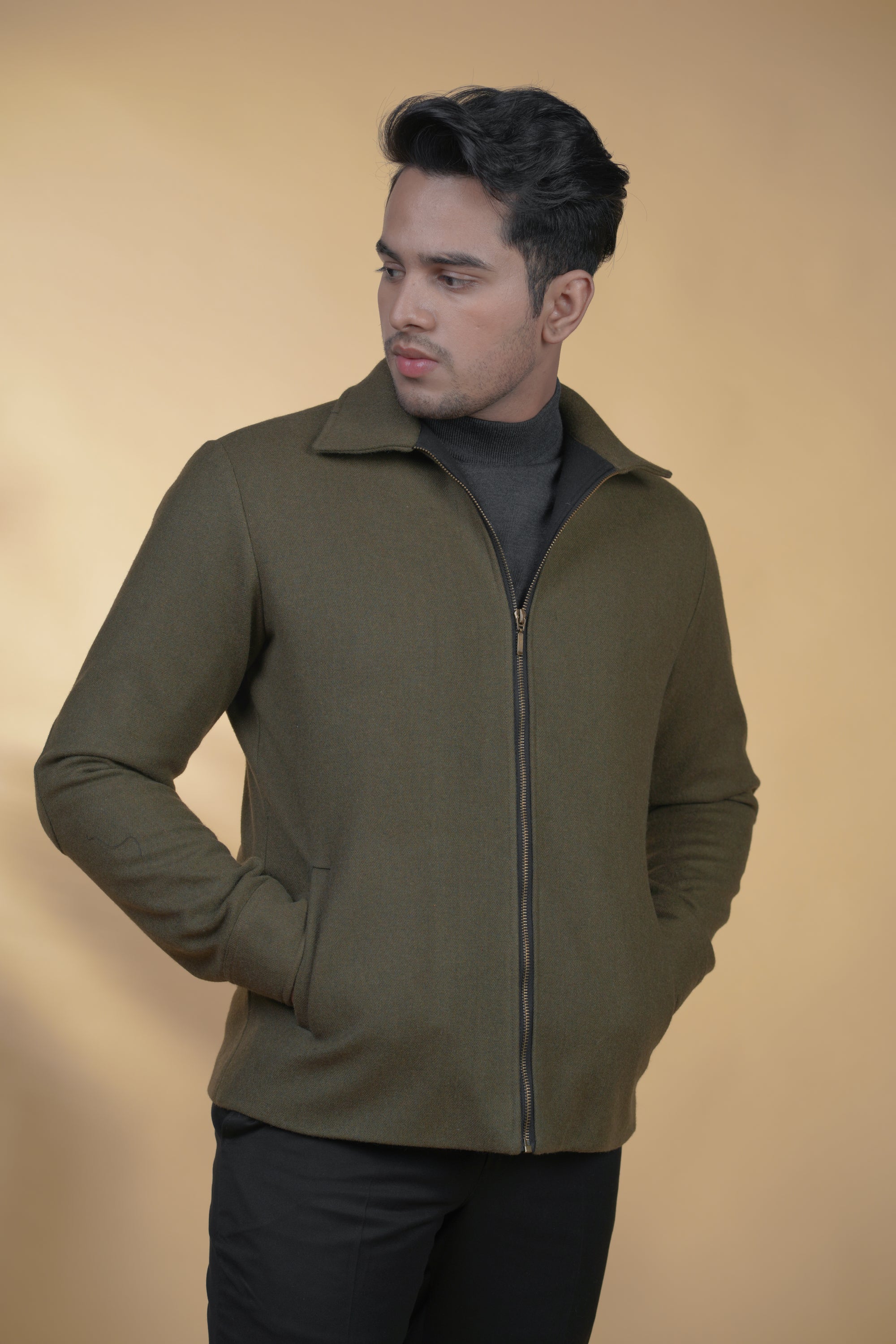 Mehandi Green Zipper Jacket