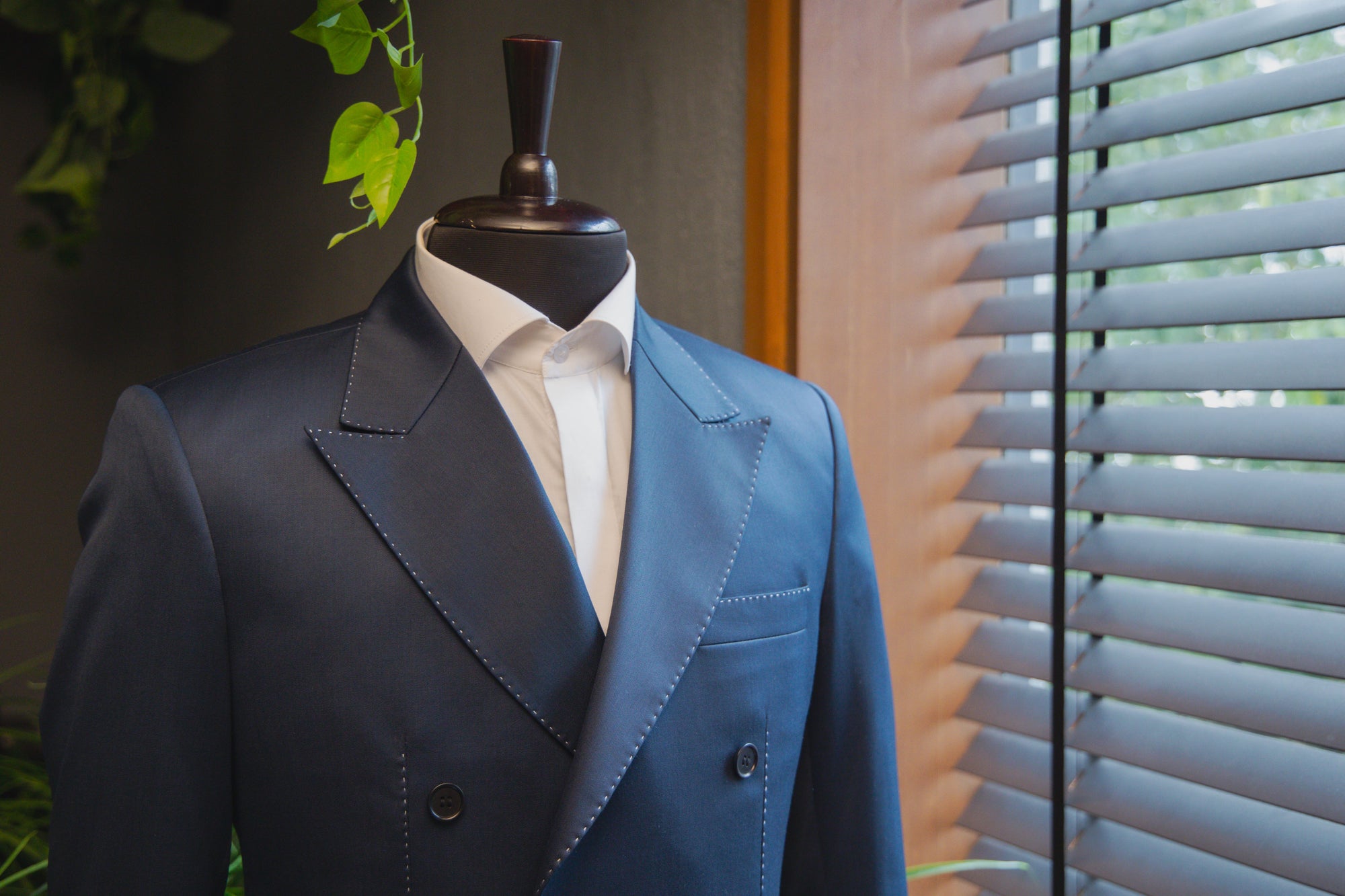 Blue Double Breasted Deconstructed Suit