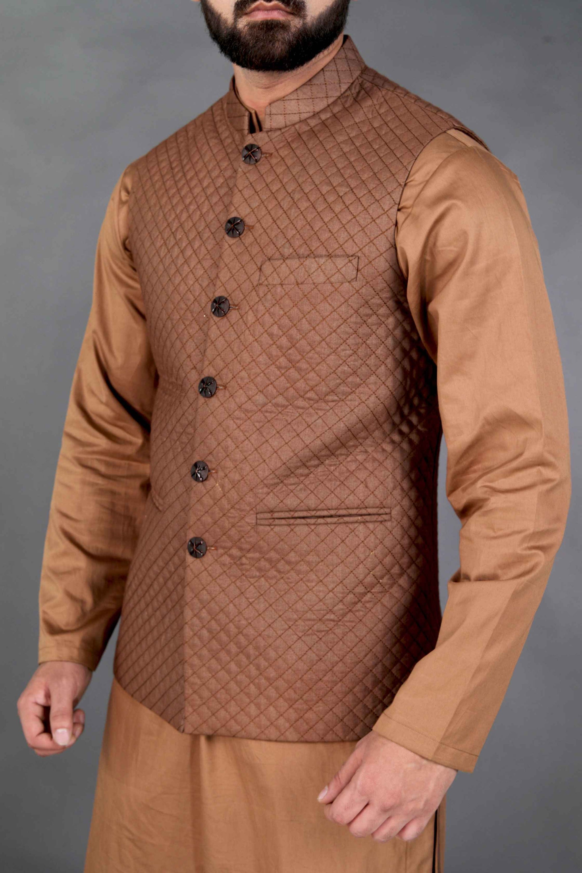 Quilted Silk Brown Bundi Jacket