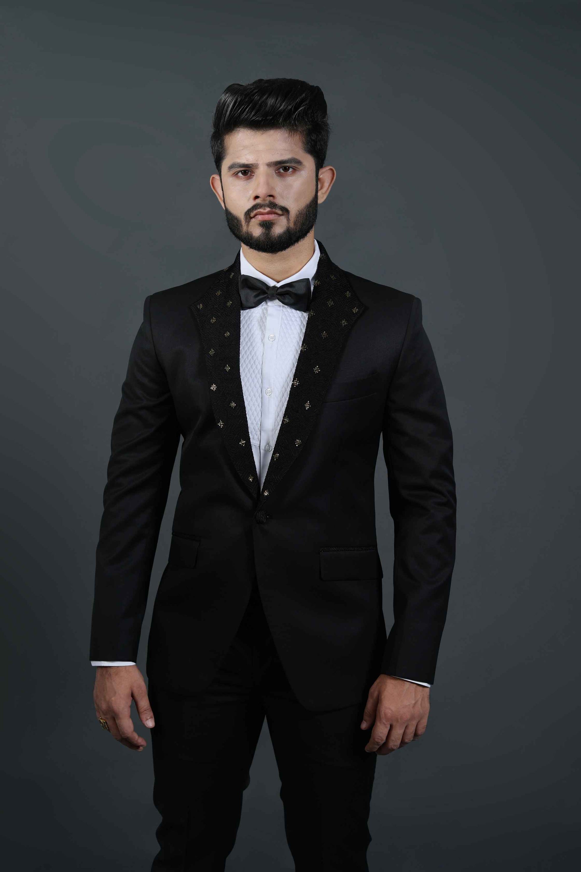 Black Embroidered Tuxedo Set