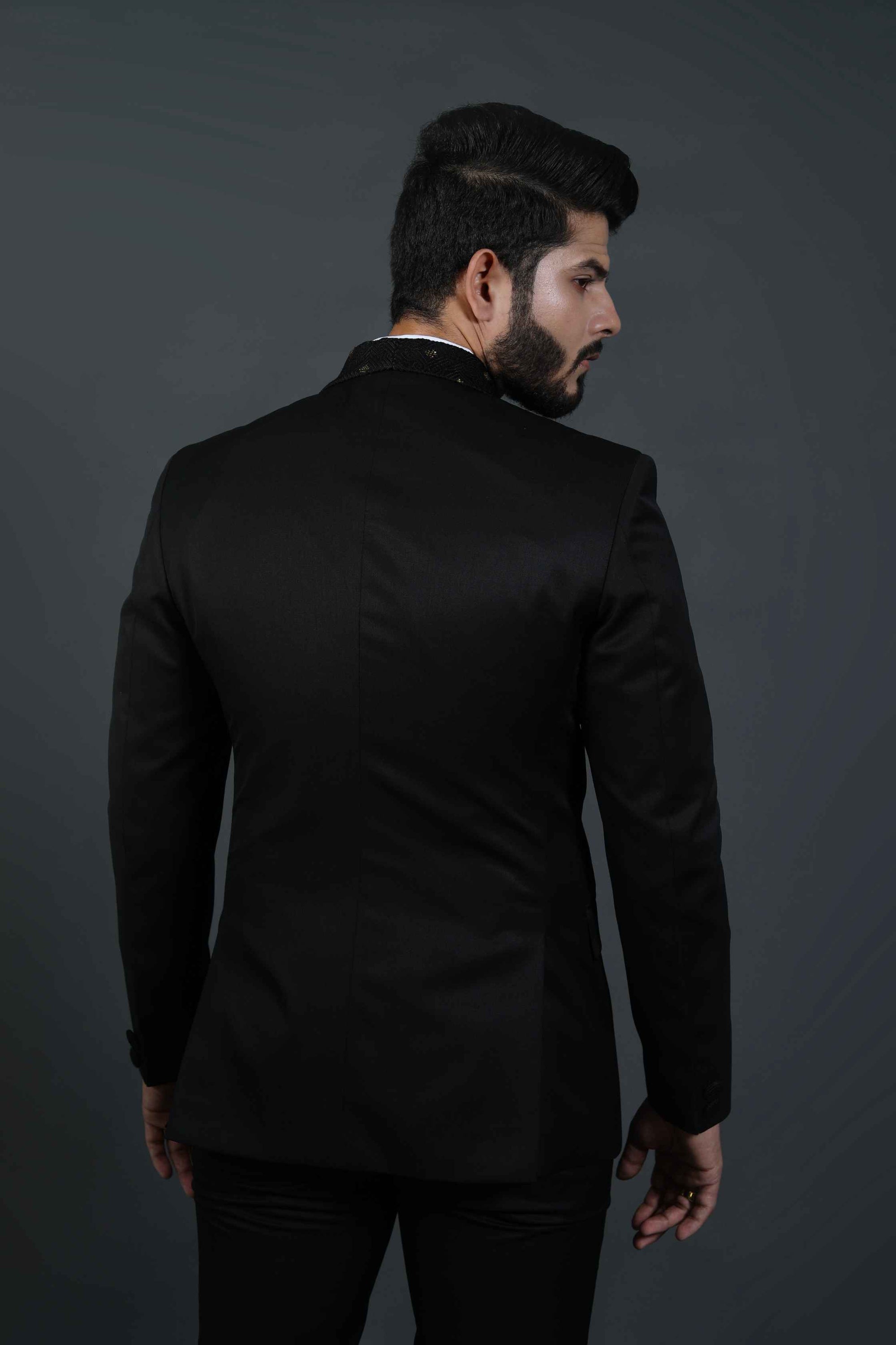 Black Embroidered Tuxedo Set