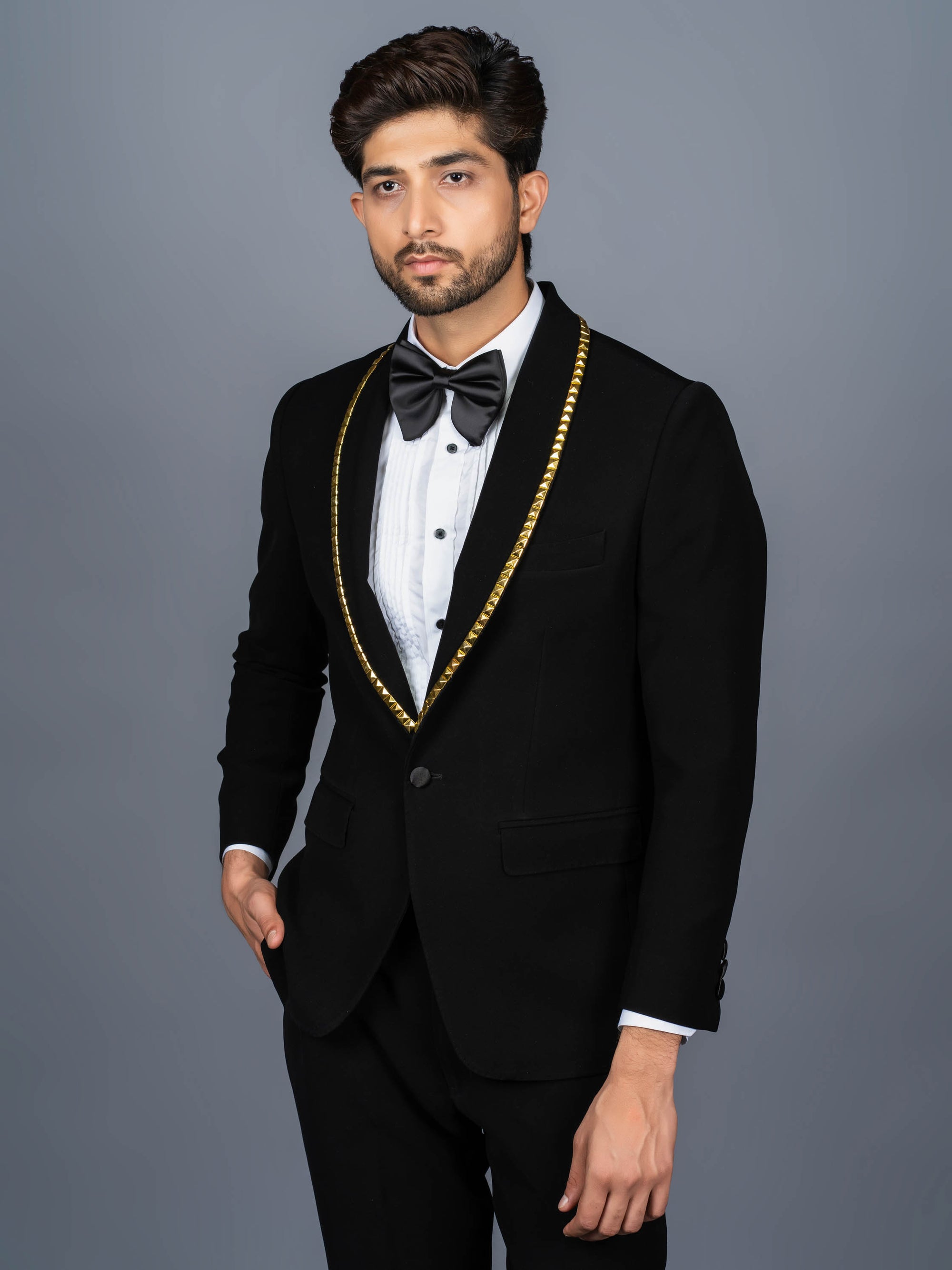 Concept Golden Metal Black Tuxedo Suit