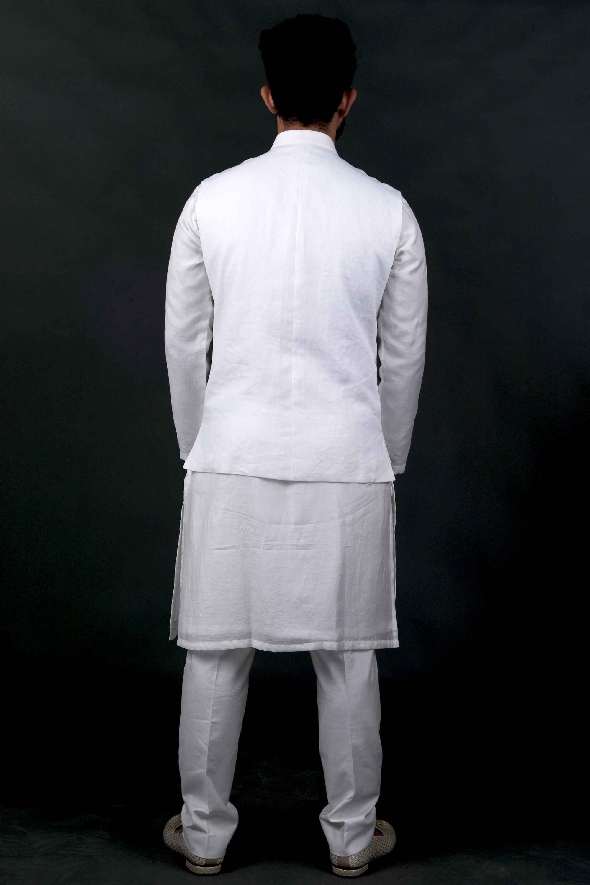 White Hand-Embroidered Bundi