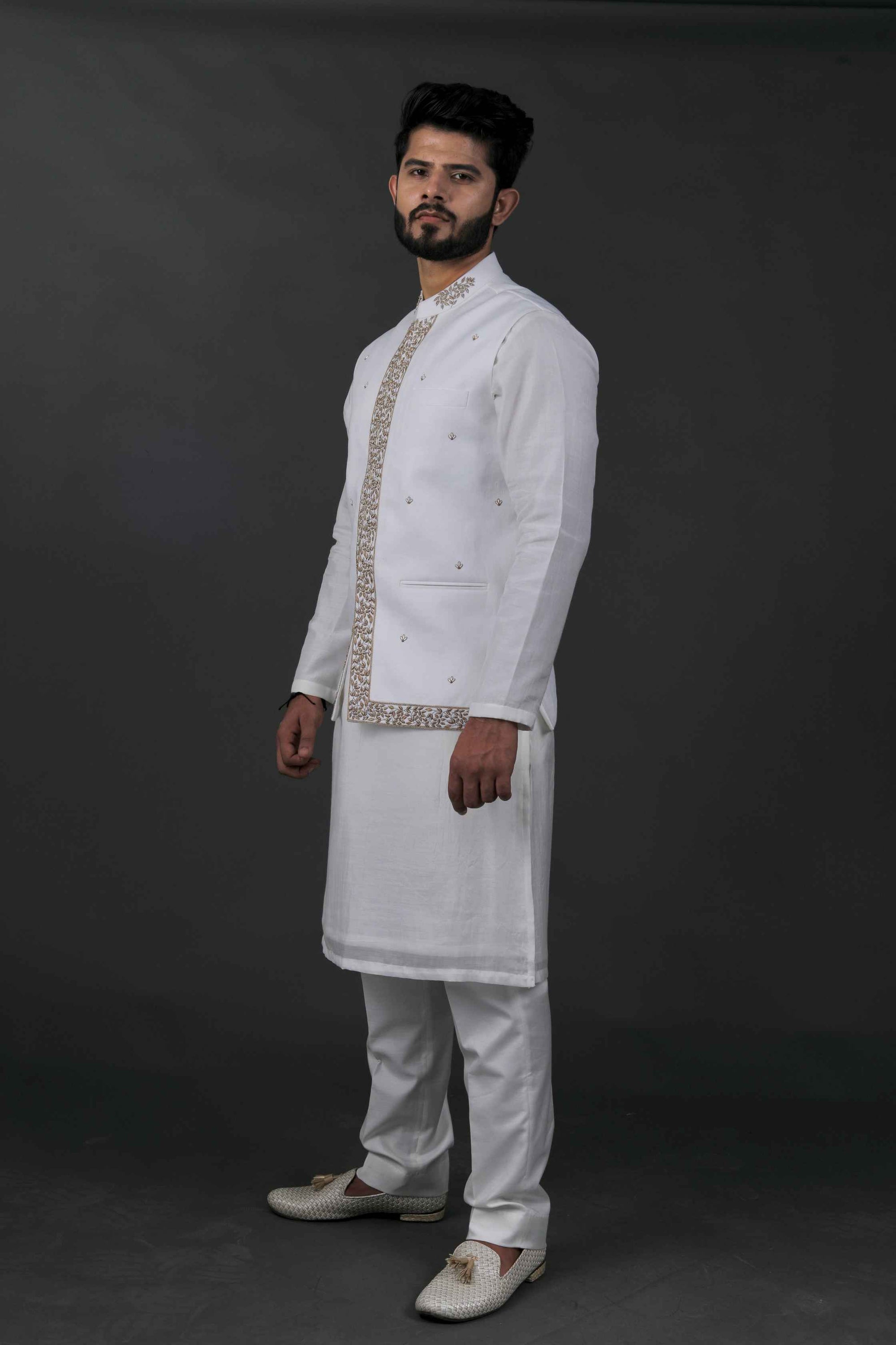White Hand-Embroidered Bundi